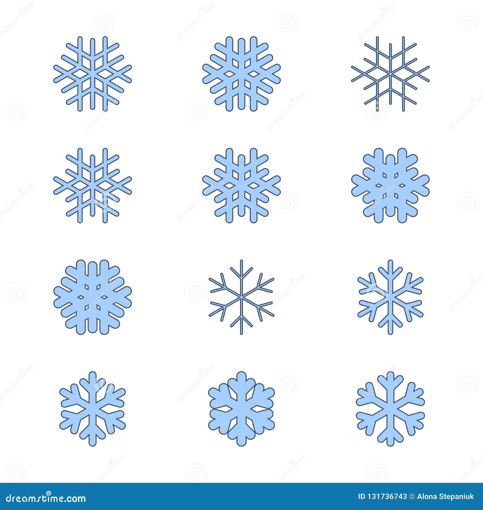 Muestras De Los Copos De Nieve Fijadas Iconos Azules Del Copo De Nieve  Aislados En El Fondo Blanco Siluetas De La Escama De La Ni Ilustración del  Vector - Ilustración de snowflake