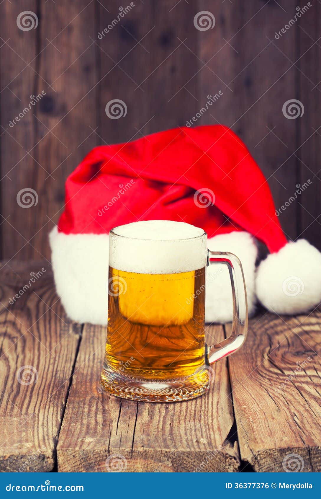 Mug of Beer with Santa S Hat Stock Photo Image of beer, wooden 36377376