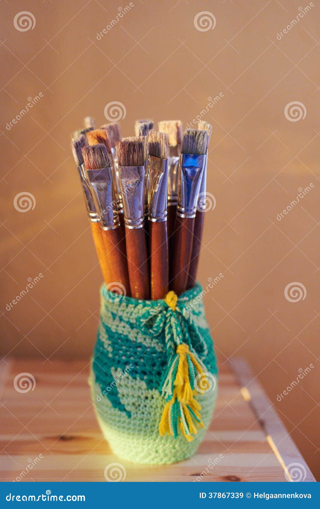 Mug with brushes stock image. Image of brush, paint, wood 37867339
