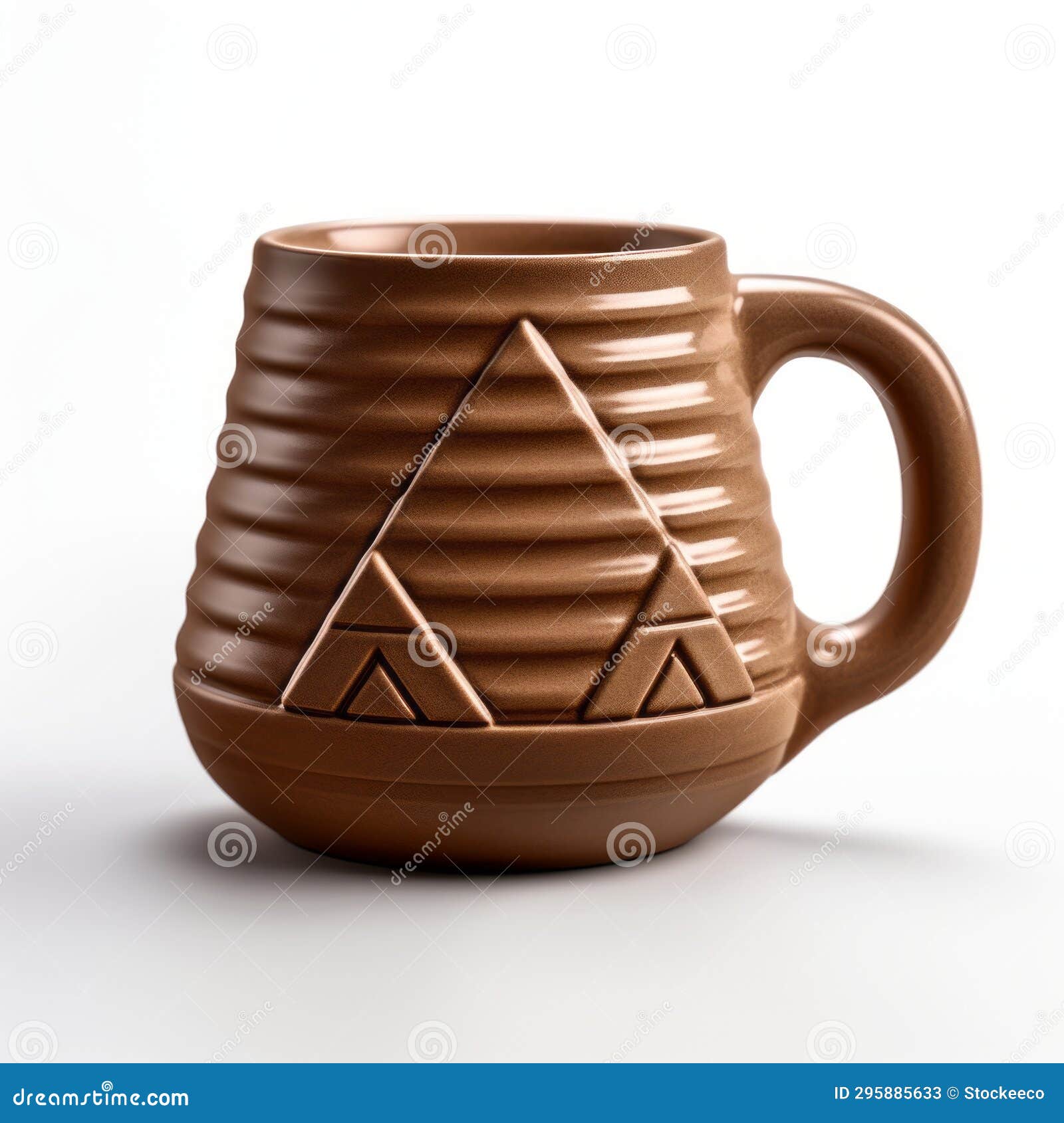 pyramid brown mug with triangles - octane render style