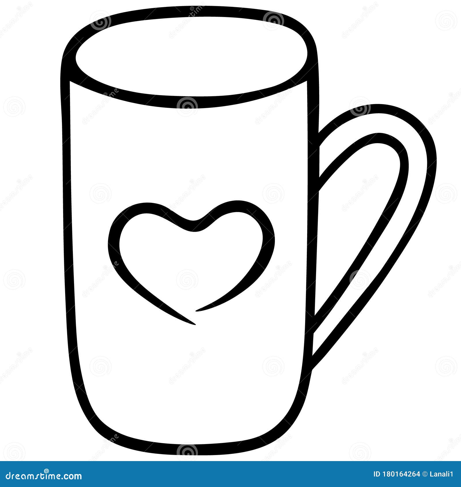 Mug with a Heart. Vector Illustration. Outline on an Isolated Background.  Doodle Style. Sketch Love Mug Design Stock Vector - Illustration of  individual, signs: 180164264
