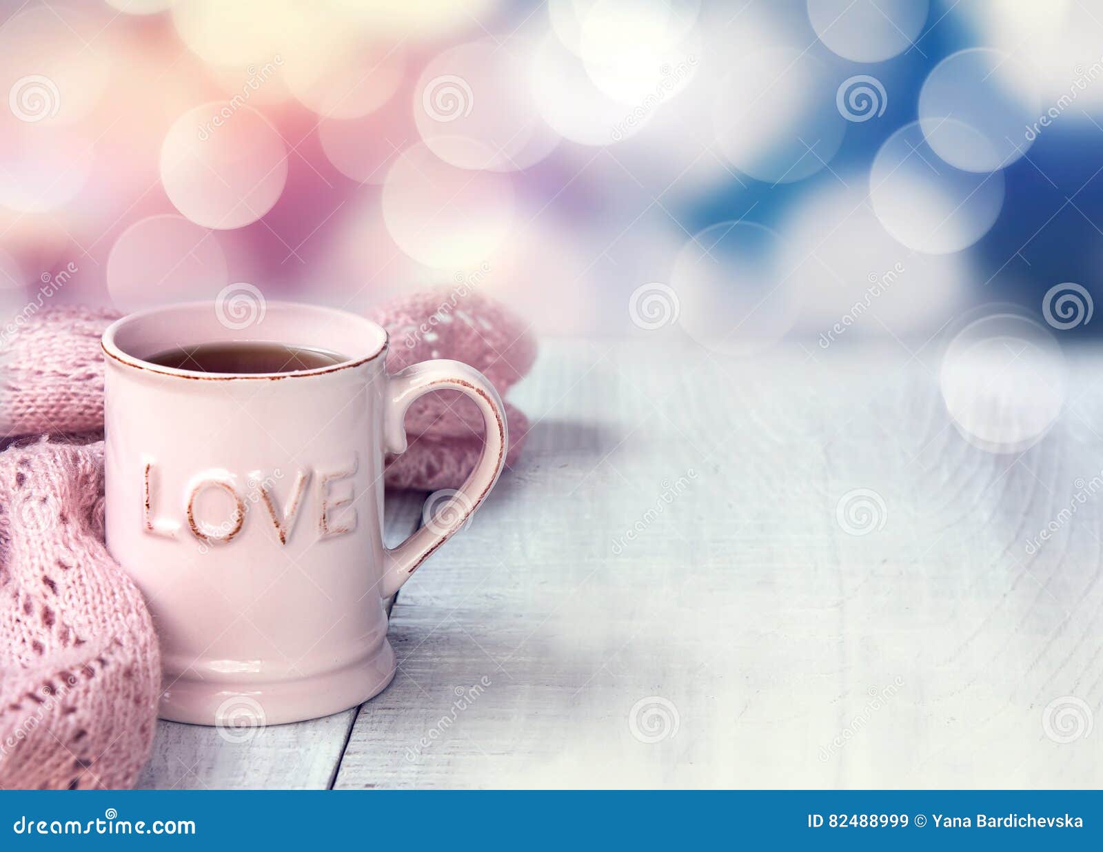 Mug on Wooden Table Valentine`s Day Holiday Background. Stock Image - Image  of life, evening: 82488999