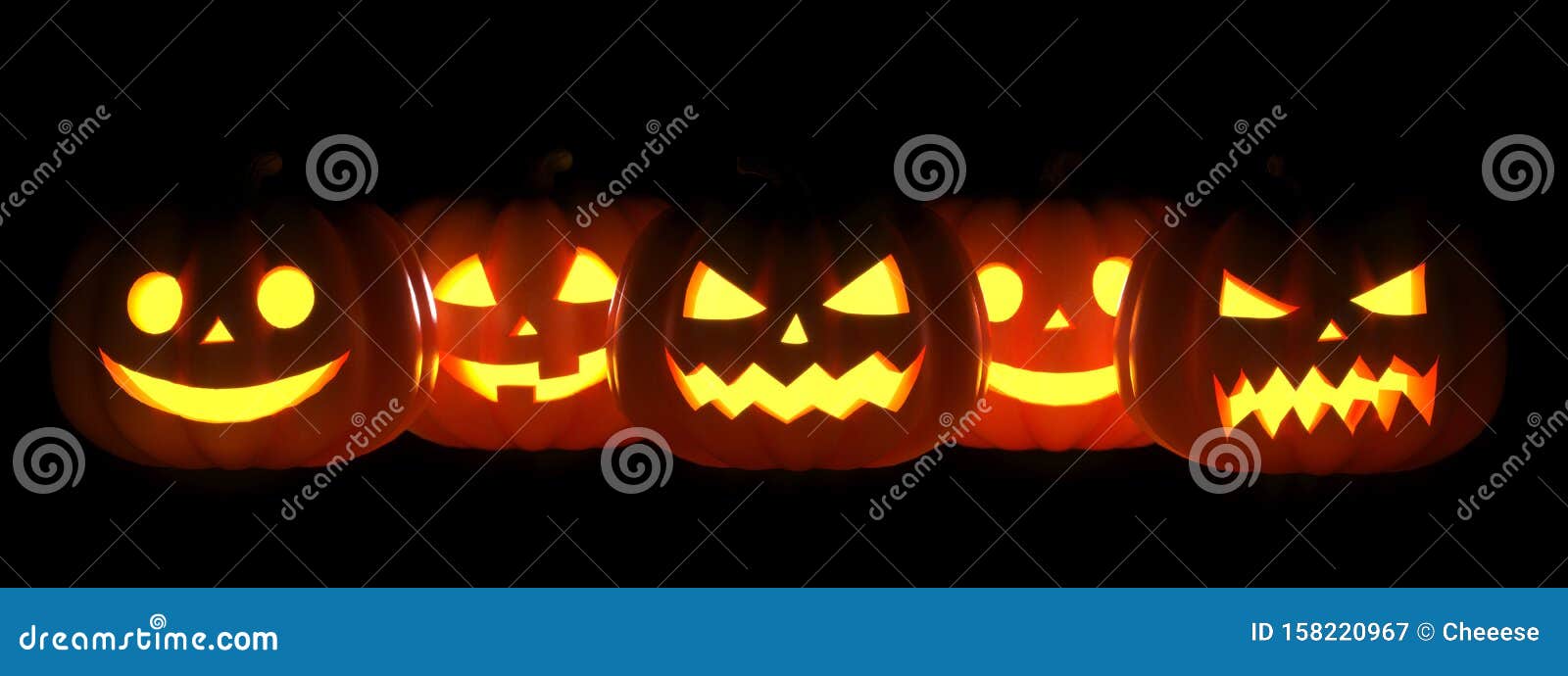Conjunto De Abóboras De Halloween Renderização 3d Jack O Lantern