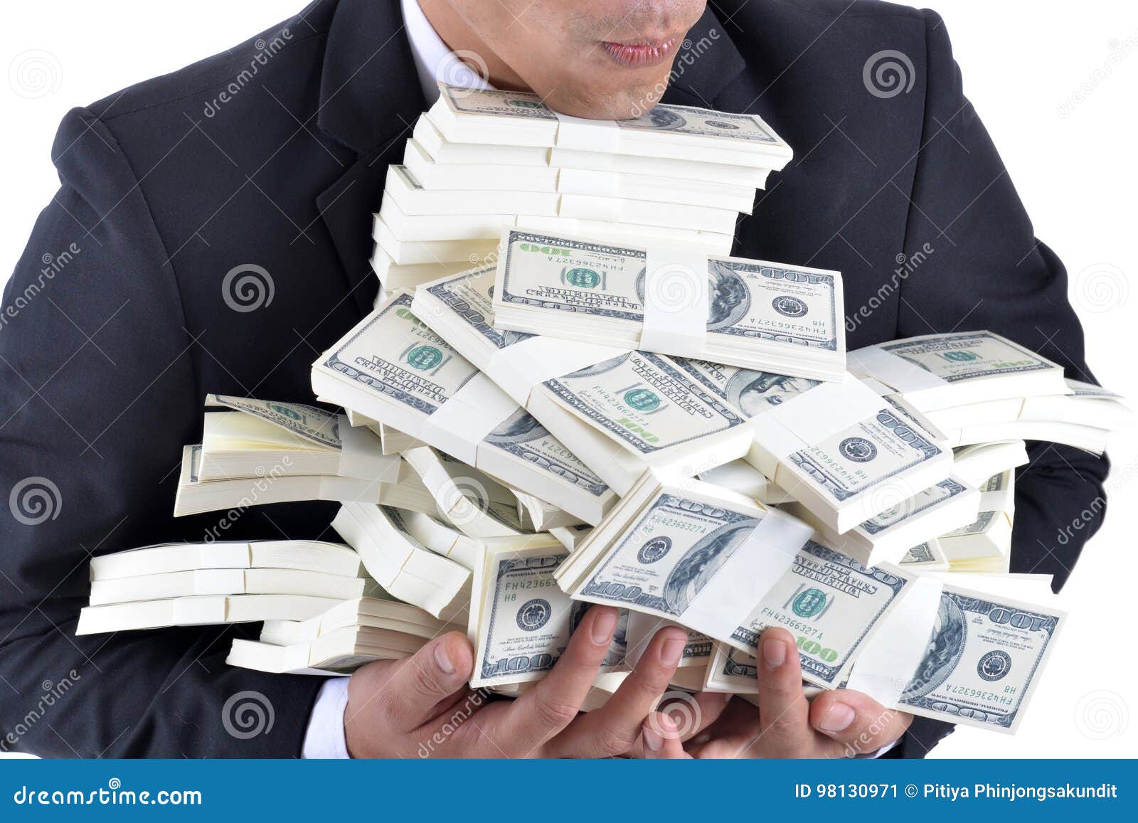 Muito Dinheiro Nas Mãos De Um Homem De Negócios Novo Imagem de Stock -  Imagem de negócios, mãos: 98130971