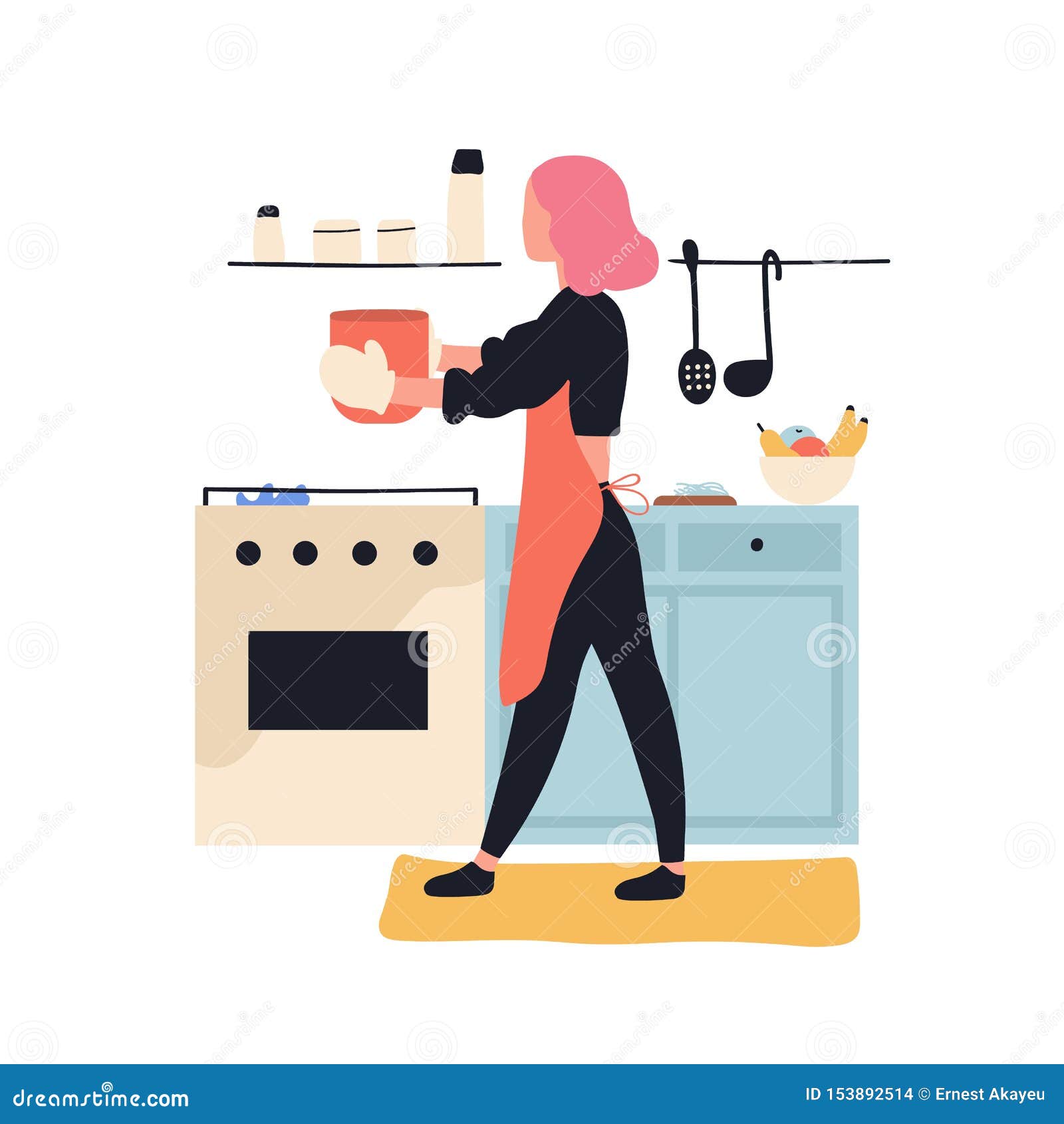 Mujer Adorable Que Cocina En Cocina Chica Joven Linda Que Prepara Comidas  En Casa Personaje De Dibujos Animados Femenino Que Hace Ilustración del  Vector - Ilustración de colorido, cena: 153892514