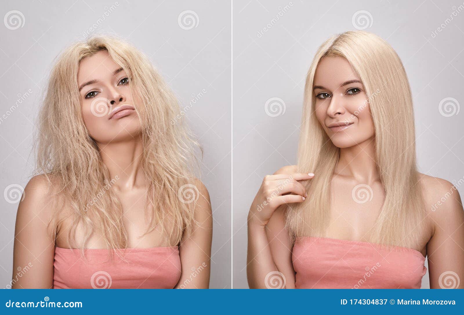 Mujer Antes Y Después Peinado. Chica Divertida Con Cara De Chupete Y Cara  Feliz. Tratamiento De Queratina Para Cabello Liso Brilla Imagen de archivo  - Imagen de muchacha, comparar: 174304837