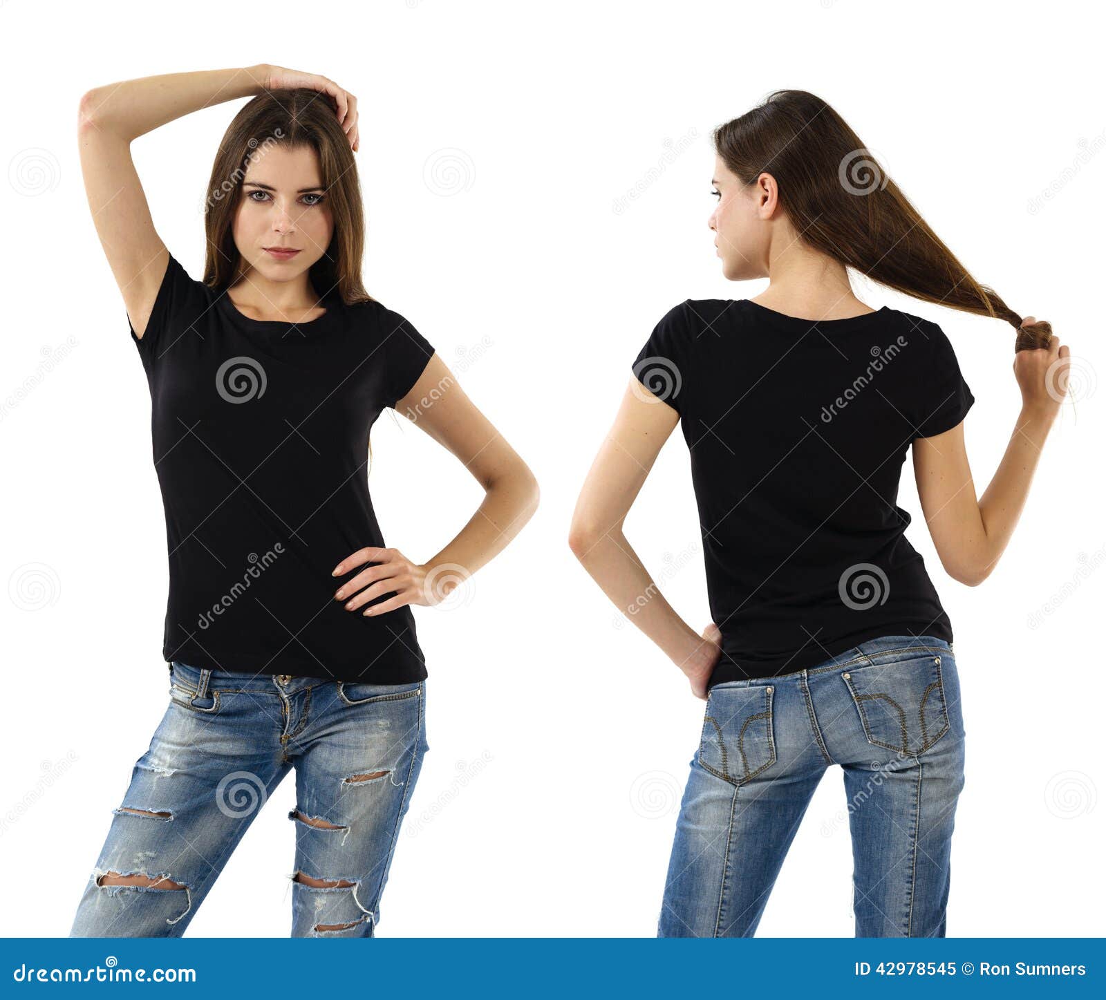 Mujer Atractiva Con La Camisa Negra En Blanco Vaqueros Imagen - Imagen muchacha, joven: 42978545