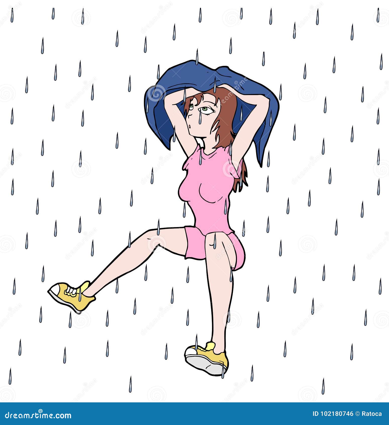 Mujer bajo la lluvia ilustración del vector. Ilustración de historieta -  102180746