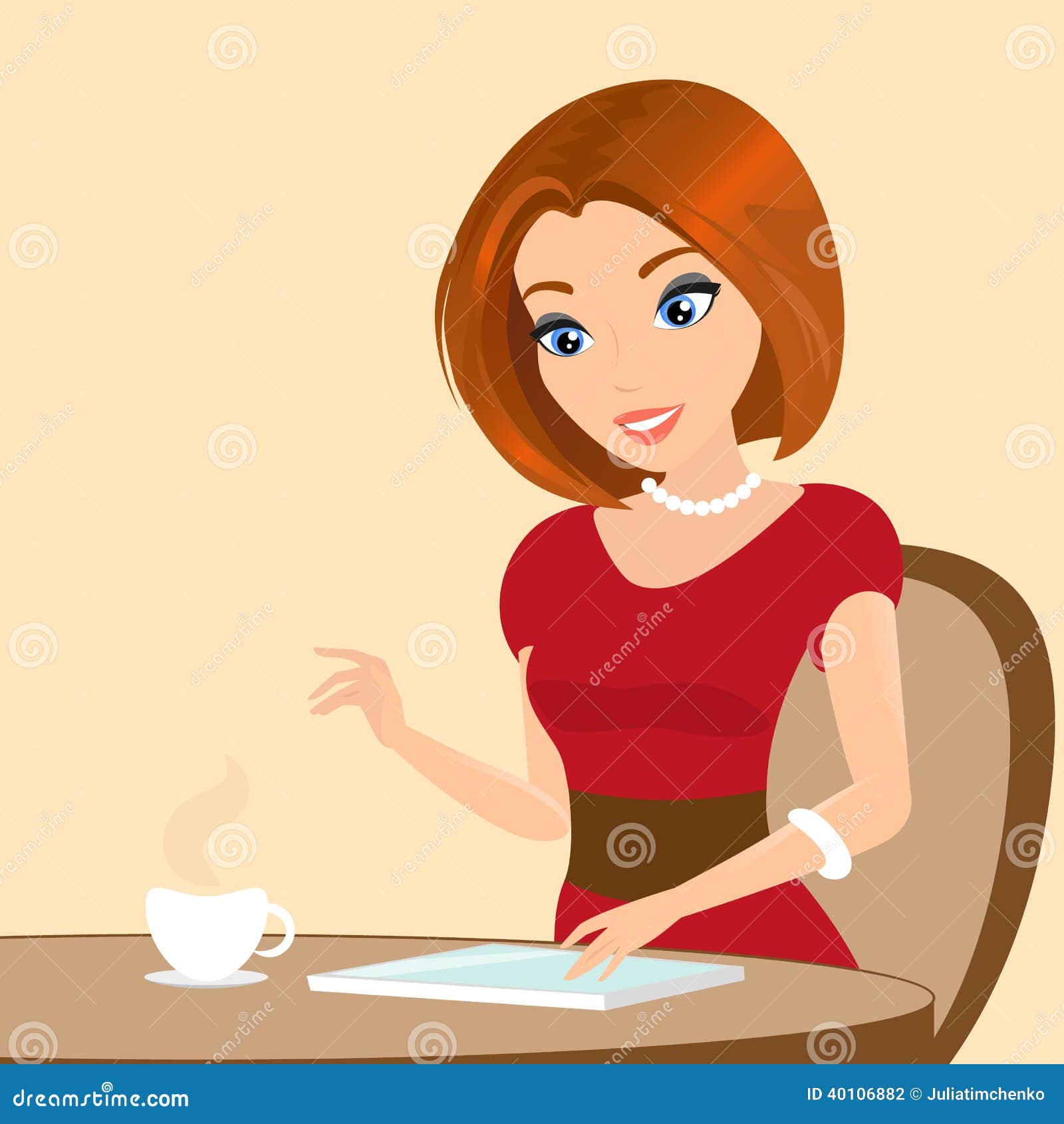 Mujer Bonita Joven Que Se Sienta En El Café Y Que Usa Una PC De La Tableta. Ejemplo Del Primer Ilustración del Vector - Ilustración de muchacha, pelo: 40106882 Mujer Bonita Joven Que Se Sienta En El Café Y Que Usa Una PC De La Tableta. Ejemplo Del Primer Ilustración del Vector - Ilustración de muchacha, pelo: 40106882