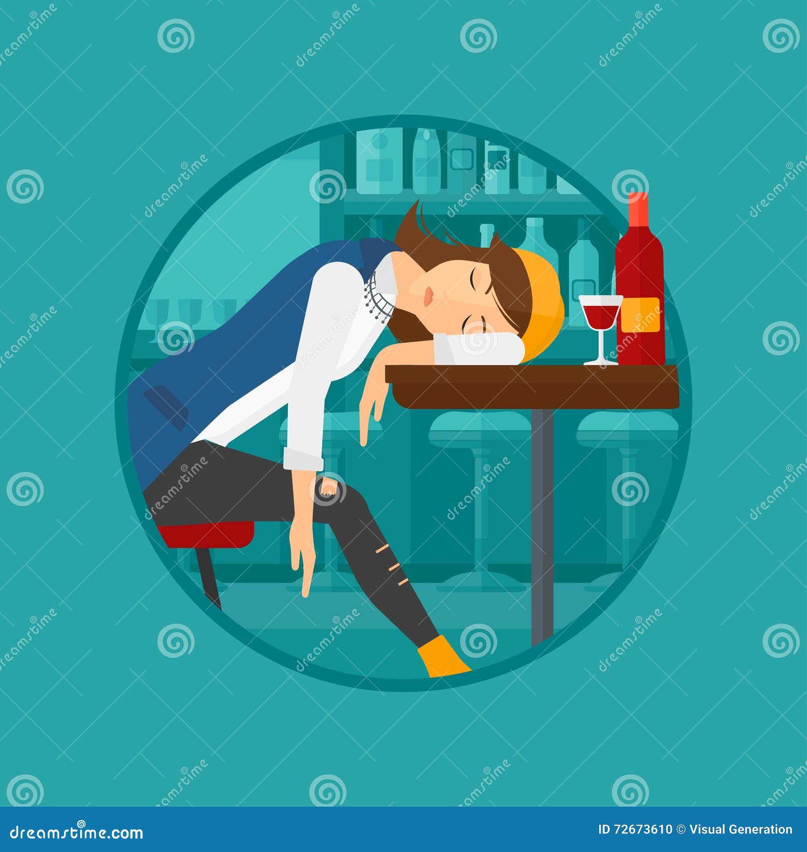 Mujer Borracha Que Duerme En Barra Ilustración del Vector - Ilustración