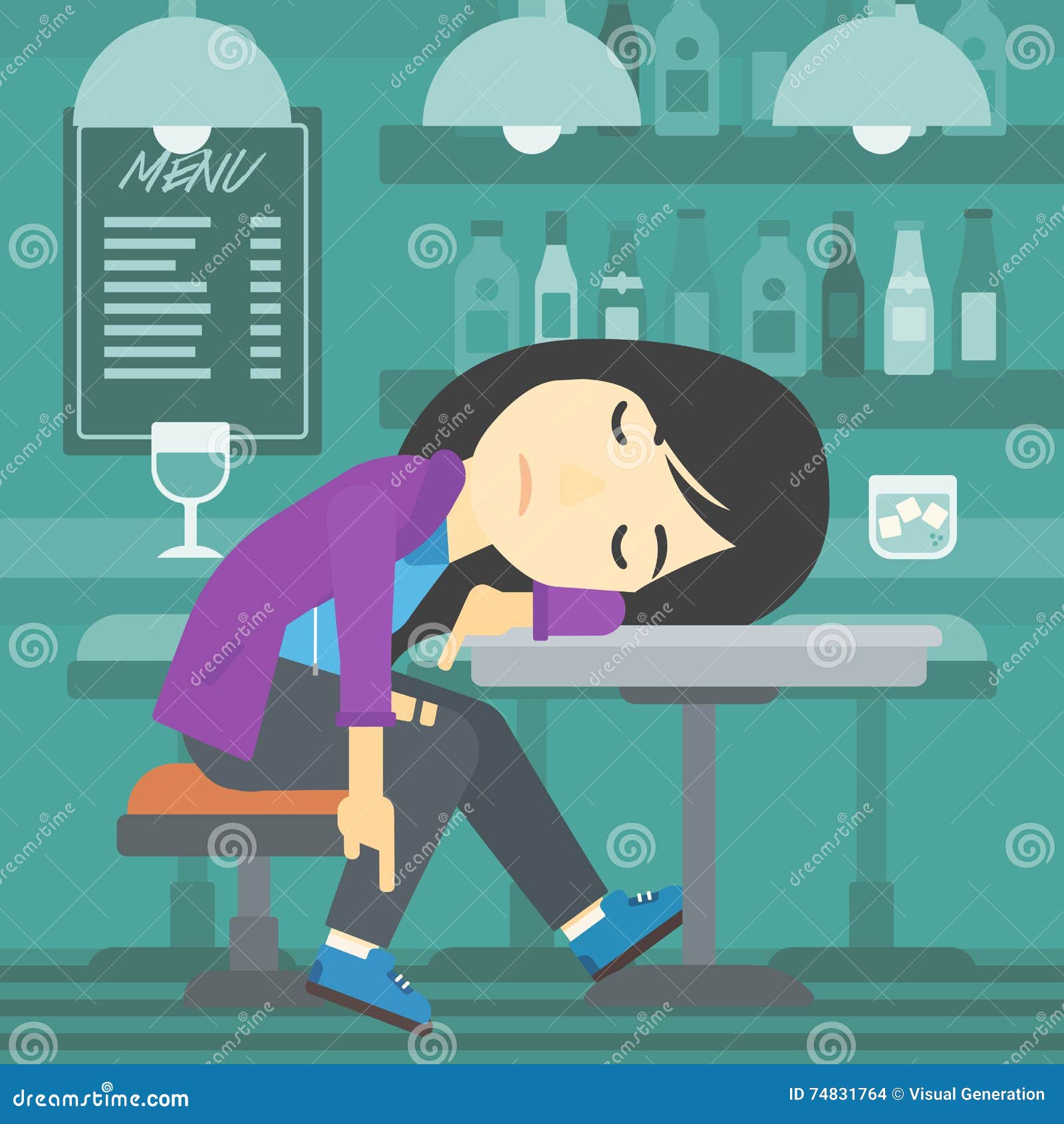 Mujer Borracha Que Duerme En Barra Ilustración del Vector - Ilustración