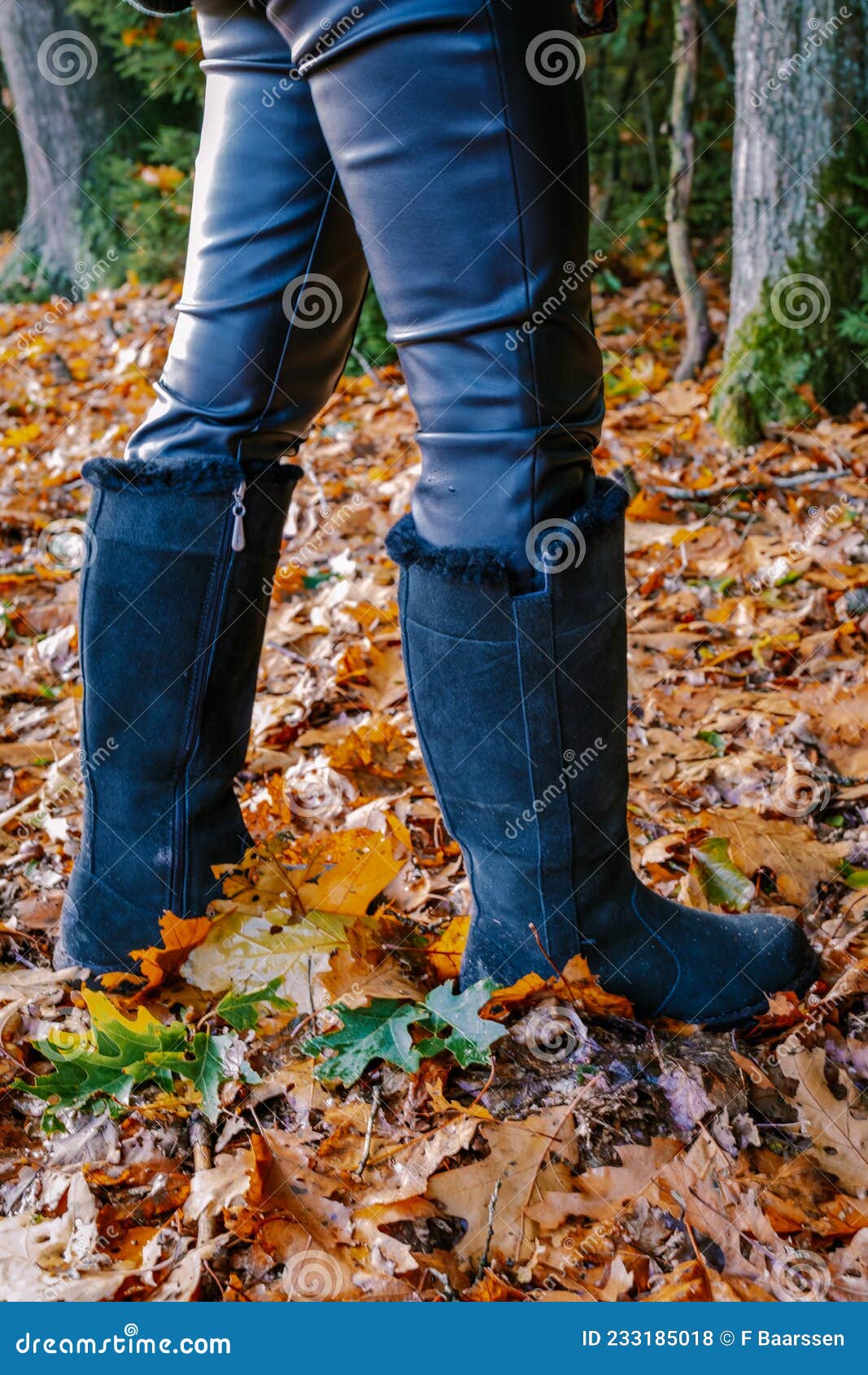 Mujer Botas Negras Mujer De Mediana Edad Caminando En El Bosque Durante La Temporada Otoño En La Naturaleza Con Color Foto de archivo - Imagen de hermoso, verde: 233185018