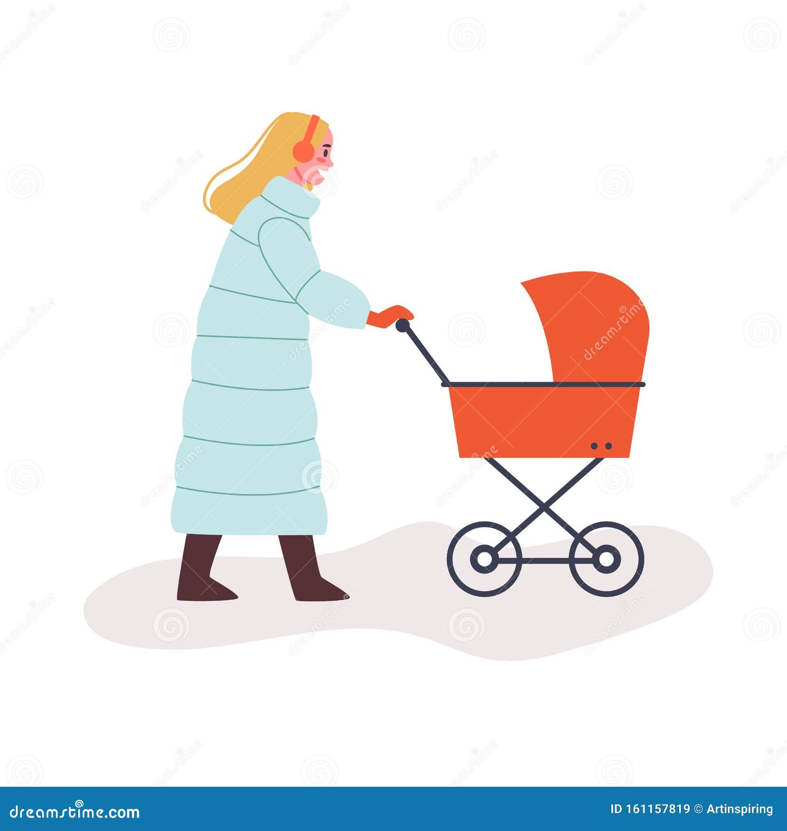 Mujer Caminando Con Un Coche De Bebé En Invierno Ilustración del Vector -  Ilustración de cochecito, guantes: 161157819