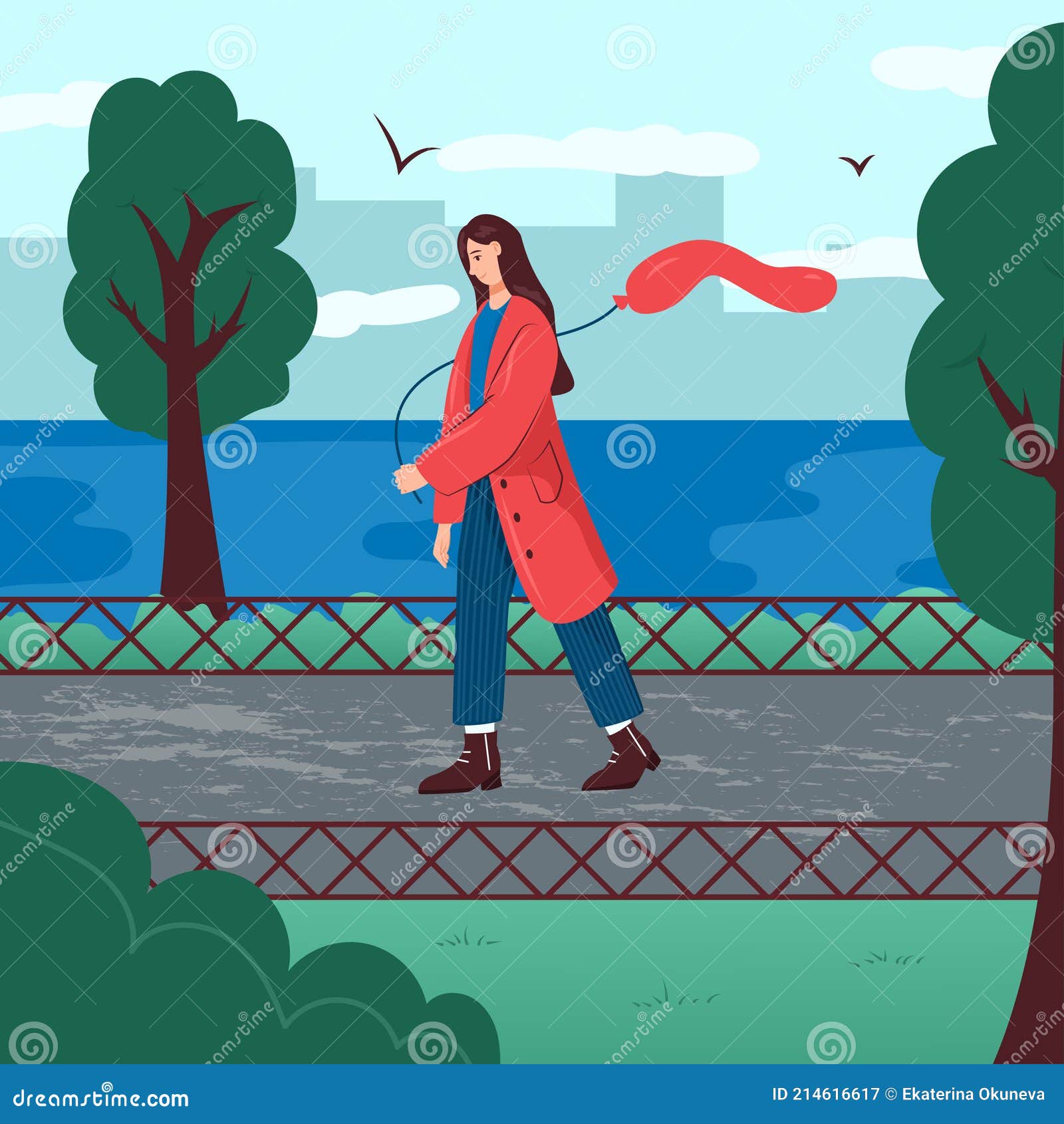 Mujer Caminando En Parque De La Ciudad Vector Plano Ilustración De Dibujos  Animados. Personaje Femenino Pasar Tiempo Al Aire Libre Ilustración del  Vector - Ilustración de verde, afuera: 214616617