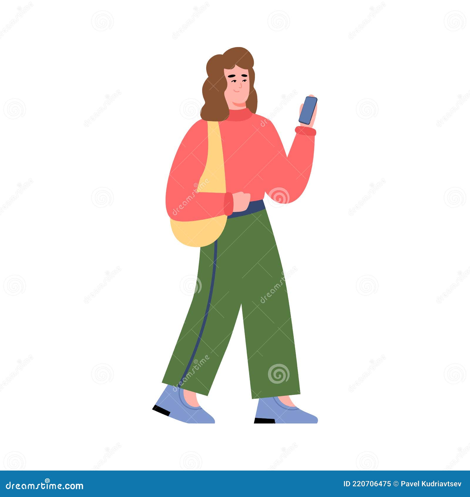 Mujer Caminando Y Hablando Por Teléfono Dibujos Animados Vector Ilustración  Aislado. Ilustración del Vector - Ilustración de medio, historieta:  220706475