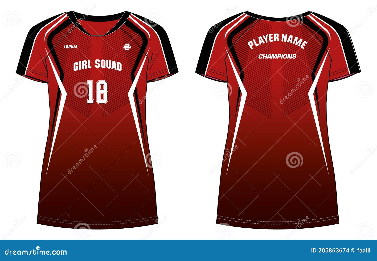 Camiseta Deportiva Para Mujer Concepto De Diseño De Jersey Ilustración  Vector Adecuado Para Niñas Y Damas Para Fútbol, Netball, Fútbol, Voleibol,  Tenis, Camiseta De Bádminton. Kit De Uniforme Deportivo Para Actividad  Deportiva.