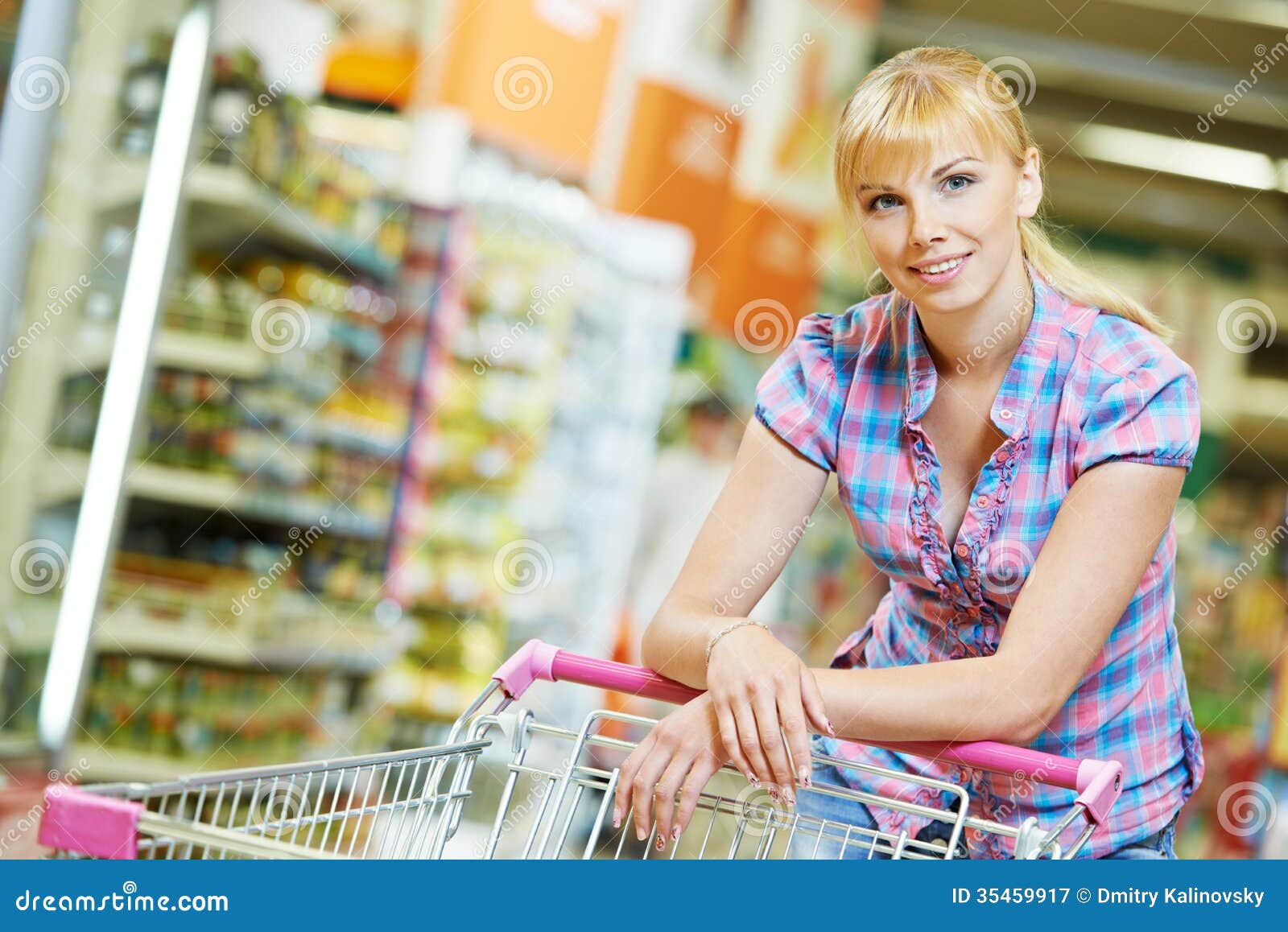 Mujer Con Carrito De La Compra Imagen de archivo - Imagen de elegir, madre:  35459917, image size:1600x1158