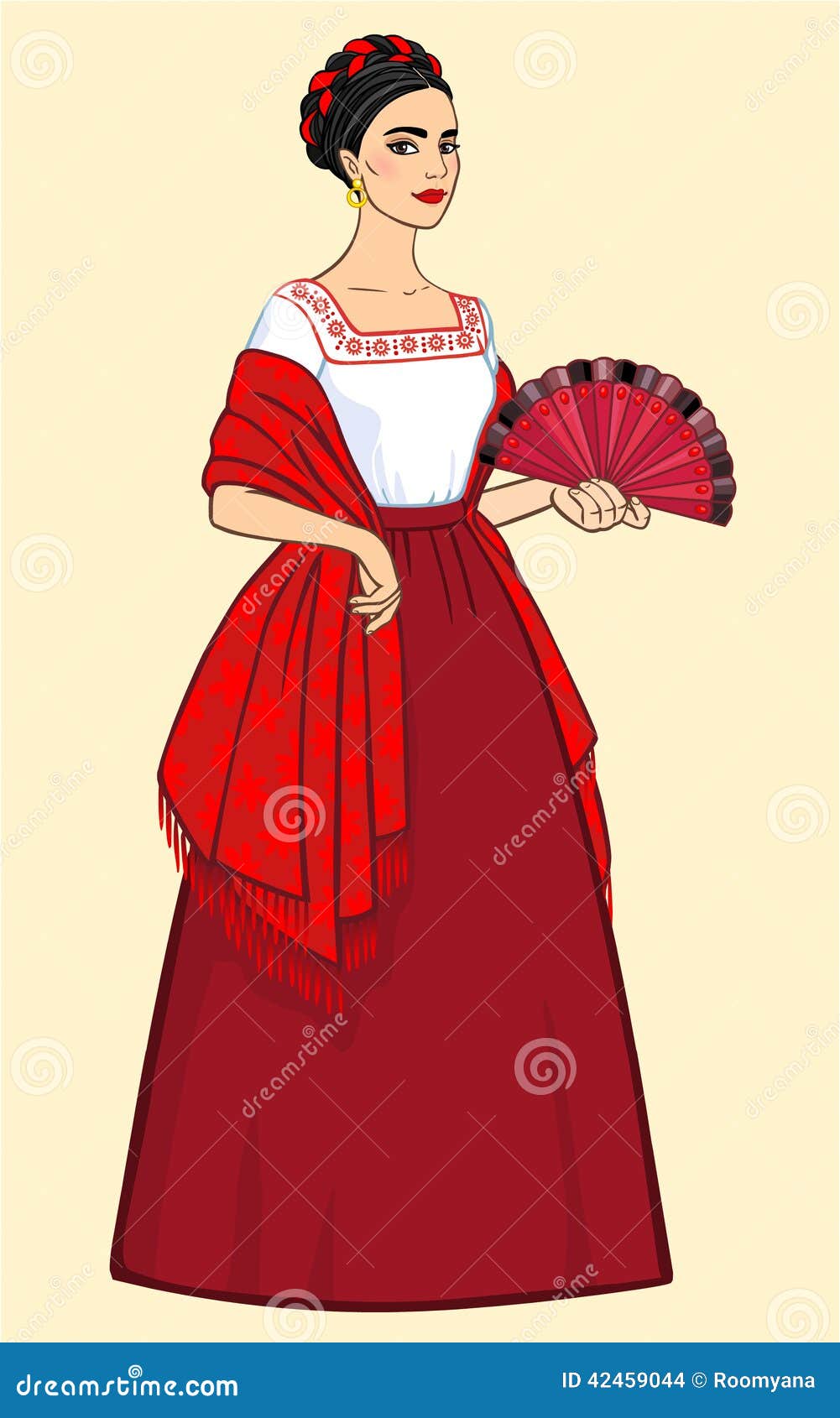Mujer Con Una Fan En Ropa Antigua Ilustración del Vector - Ilustración de  flamenco, elegante: 42459044