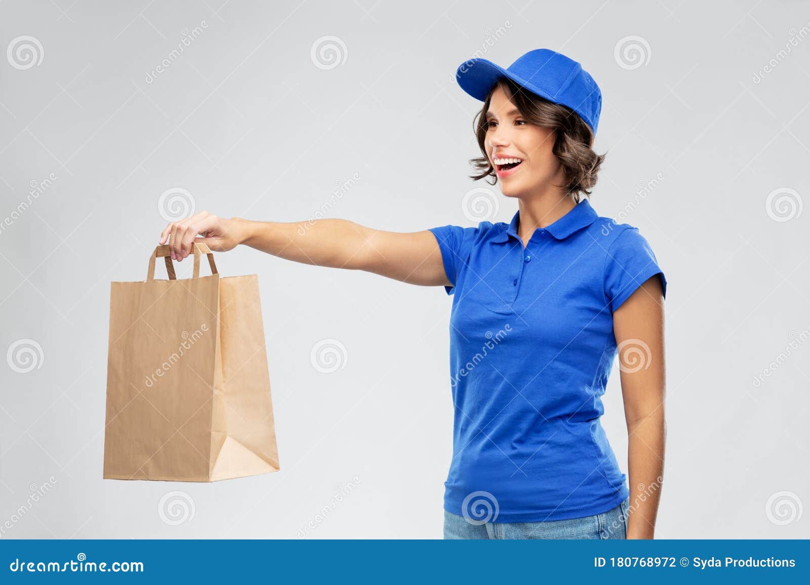 Mujer De Parto Con Comida Para Llevar En Bolsa De Papel Foto de archivo -  Imagen de adulto, hembra: 180768964