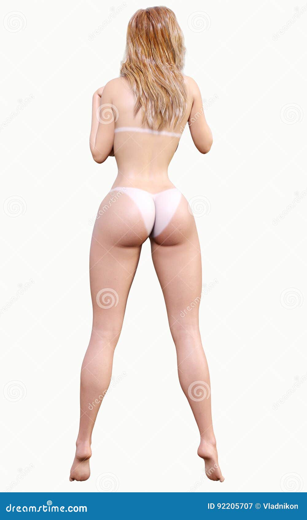 Mujer Desnuda En Estudio Visión Desde La Parte Posterior Rastros Blancos De Broncear Del Sol Stock de ilustración