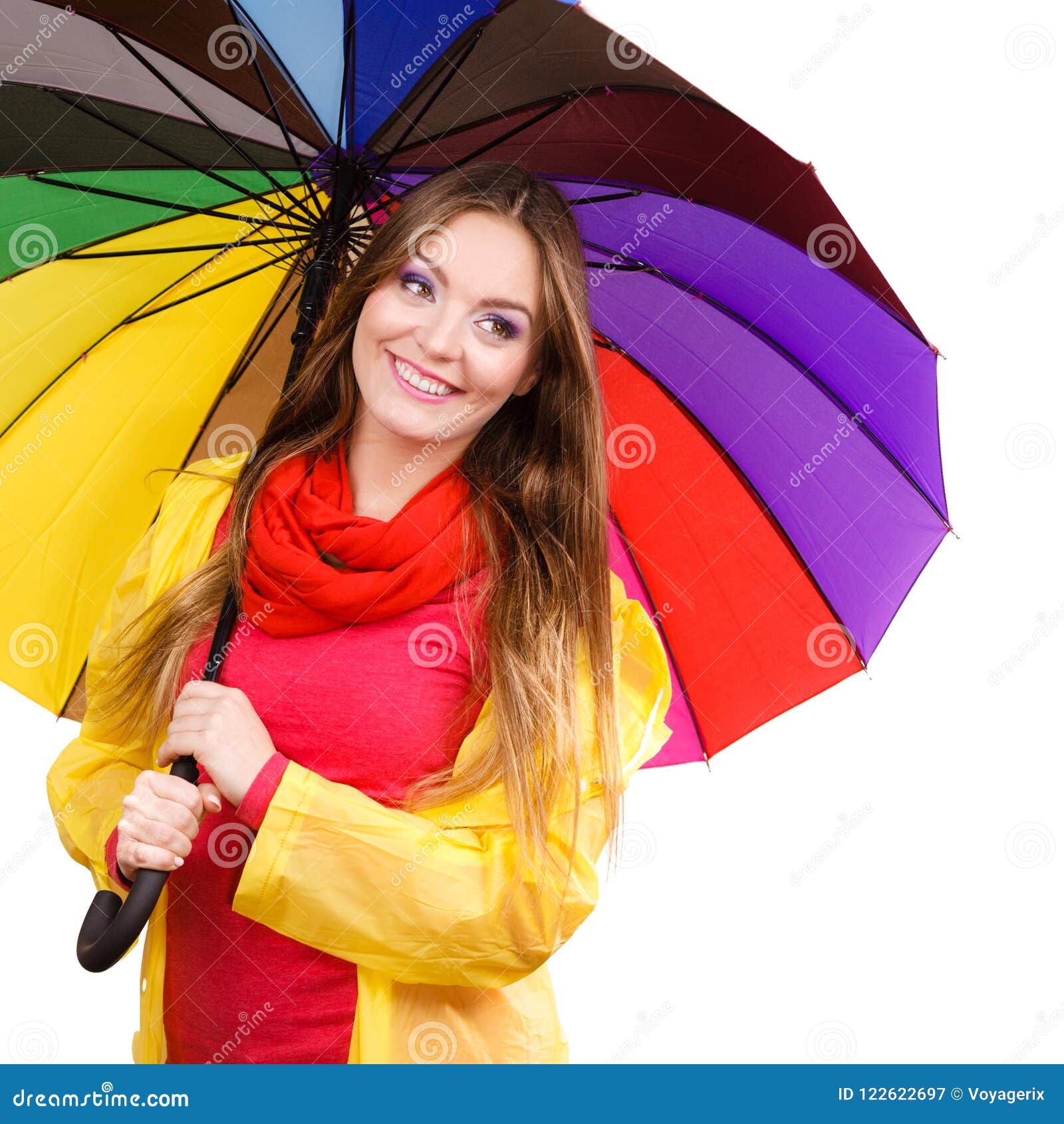 Mujer En Capa Impermeable Debajo Del Paraguas Imagen de archivo - Imagen de  colorido, abrigo: 122622697