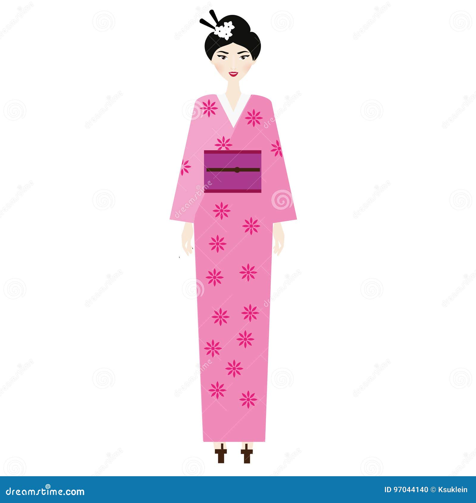 Mujer En Kimono Hembra En Ropa Japonesa Tradicional Ilustración del Vector - de sonriente, figura: