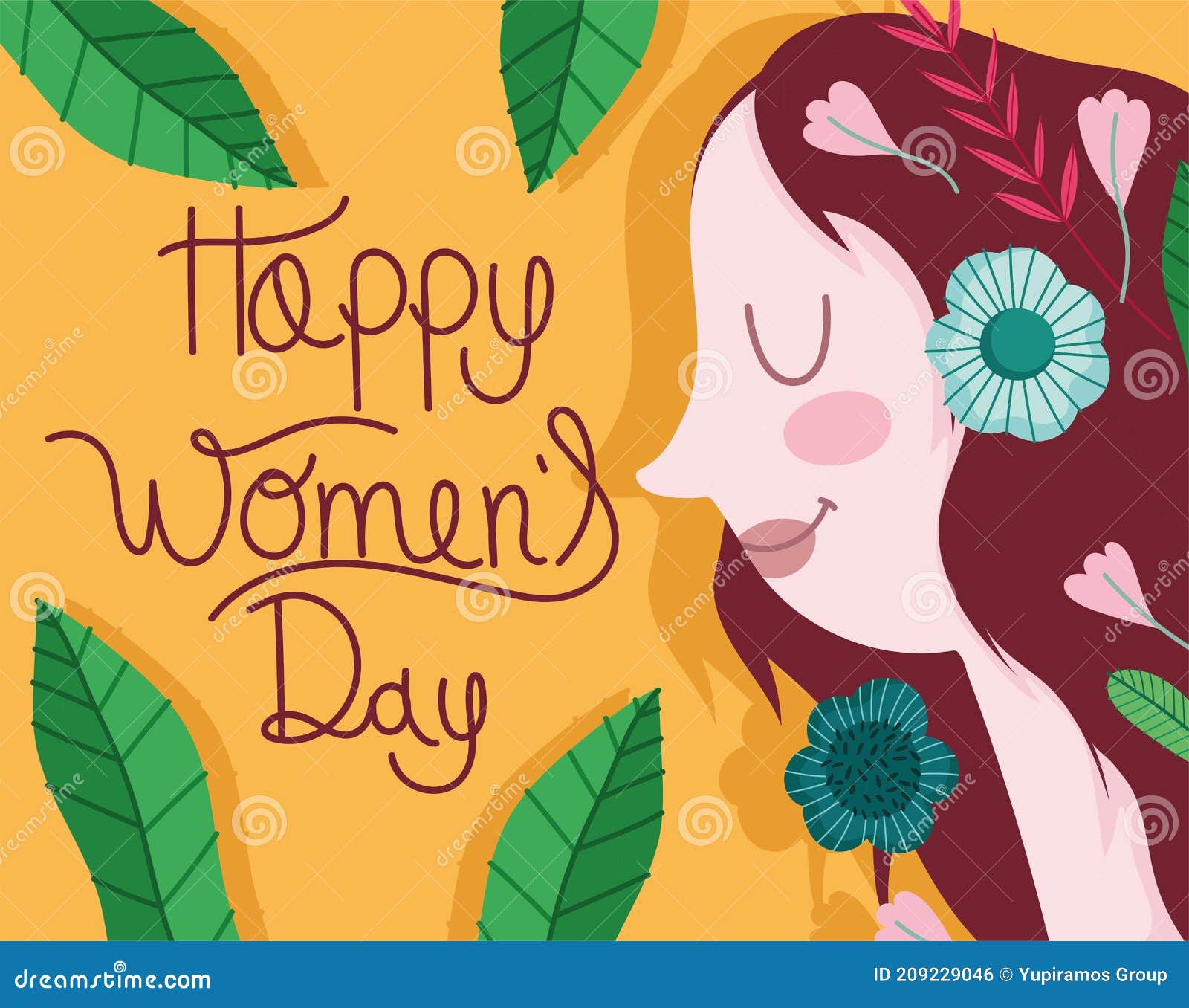 Mujer Feliz Día De La Mujer Cara Con Dibujos Animados De Decoración De  Flores Ilustración del Vector - Ilustración de flor, manera: 209229046