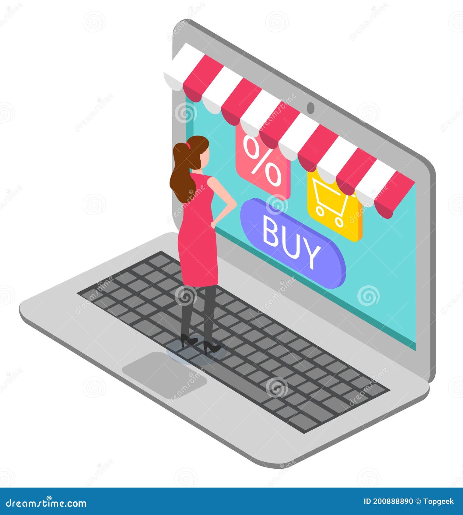 Mujer Haciendo Compras En Con Una Tienda De Internet Para Portátiles Ilustración del Vector - Ilustración de cliente, porcentaje: 200888890