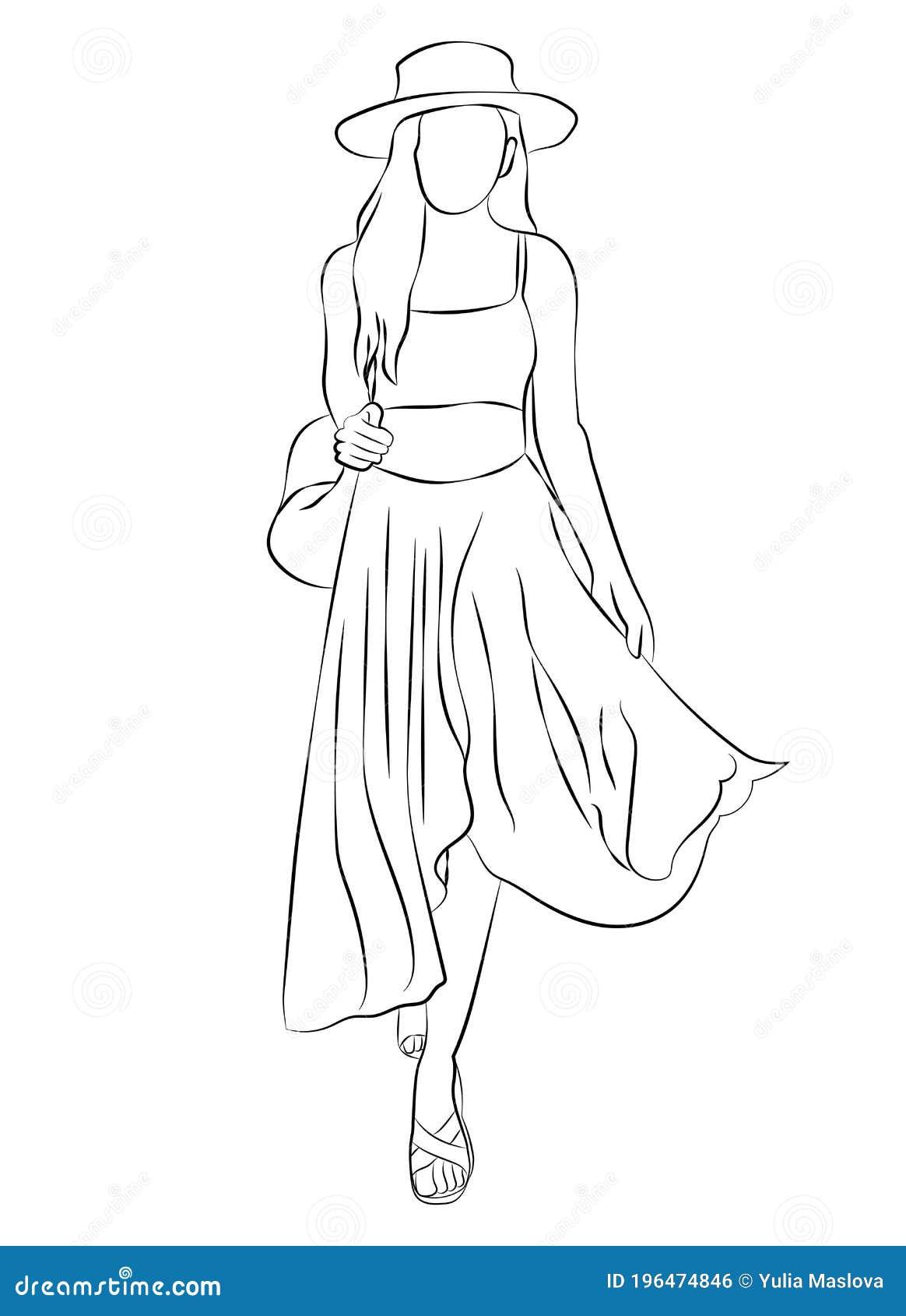 Mujer Hermosa Vestida Con Ropa De Estilo Boho Figura Humana Completa Dibujo  De Línea Esbozo Arte De Línea Ilustración del Vector - Ilustración de  blanco, aislado: 196474846