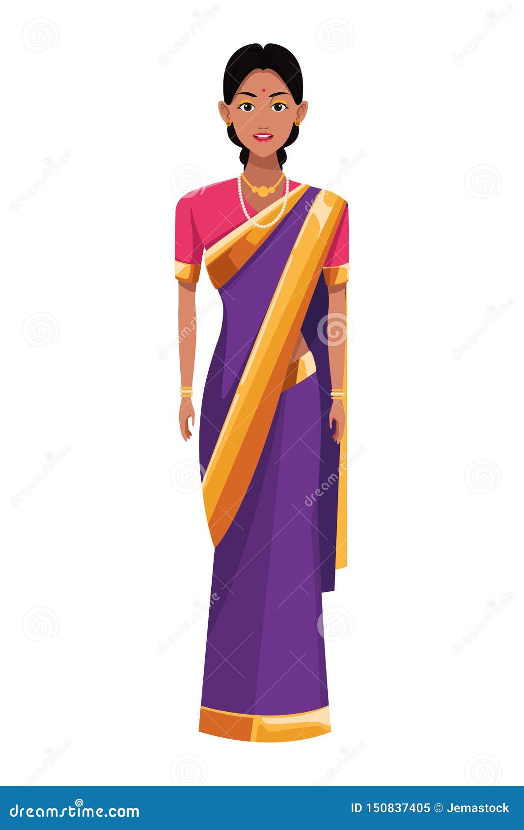 Mujer India Que Lleva La Ropa Hindú Tradicional del Vector Ilustración de manera, vector: 150837405