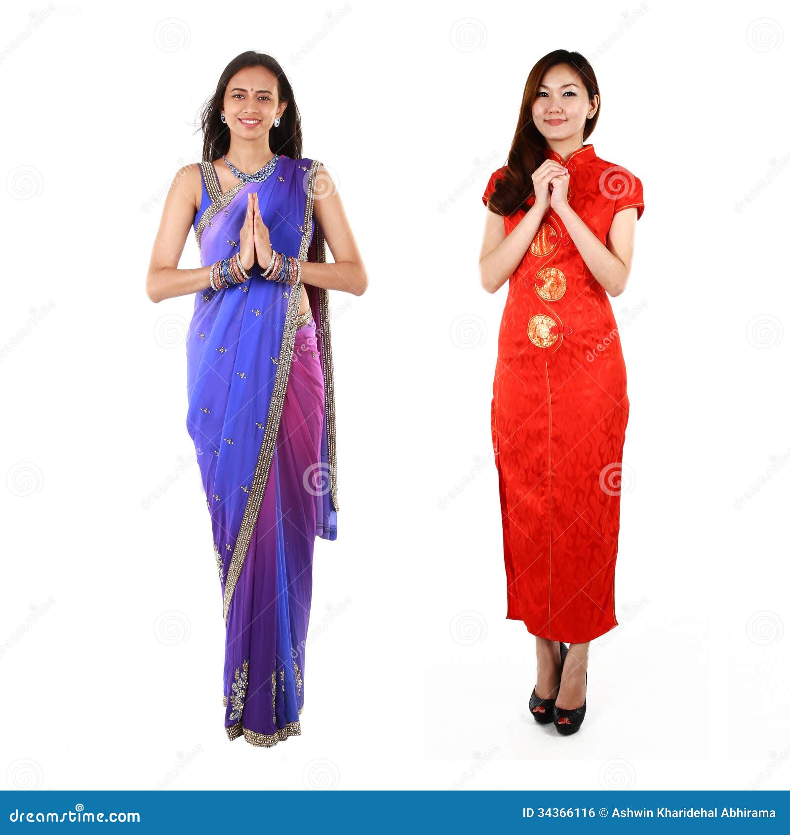 Mujer India Y China En Ropa Tradicional. Foto de archivo - Imagen de  alineada, muchacha: 34366116