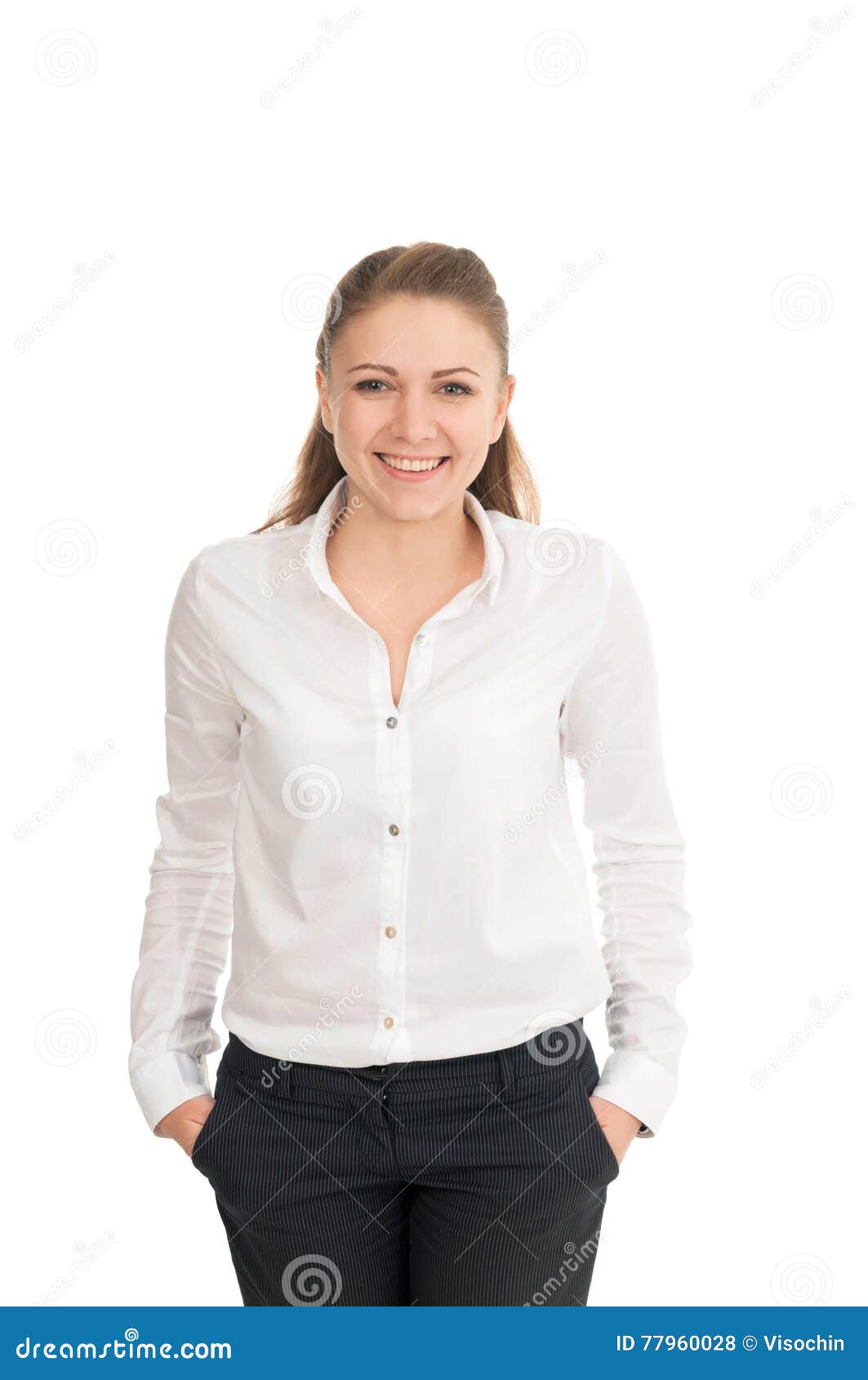 Mujer joven en blanco camiseta amarilla sobre fondo blanco Fotografía de  stock - Alamy