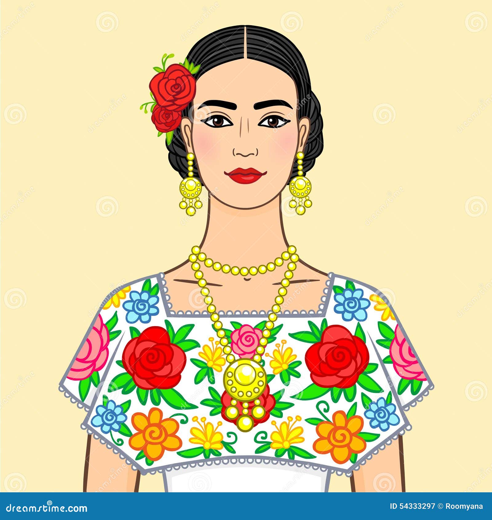 Mujer Mexicana Hermosa En Ropa Nacional En Un Beige Ilustración del Vector - manera, maduro: 54333297