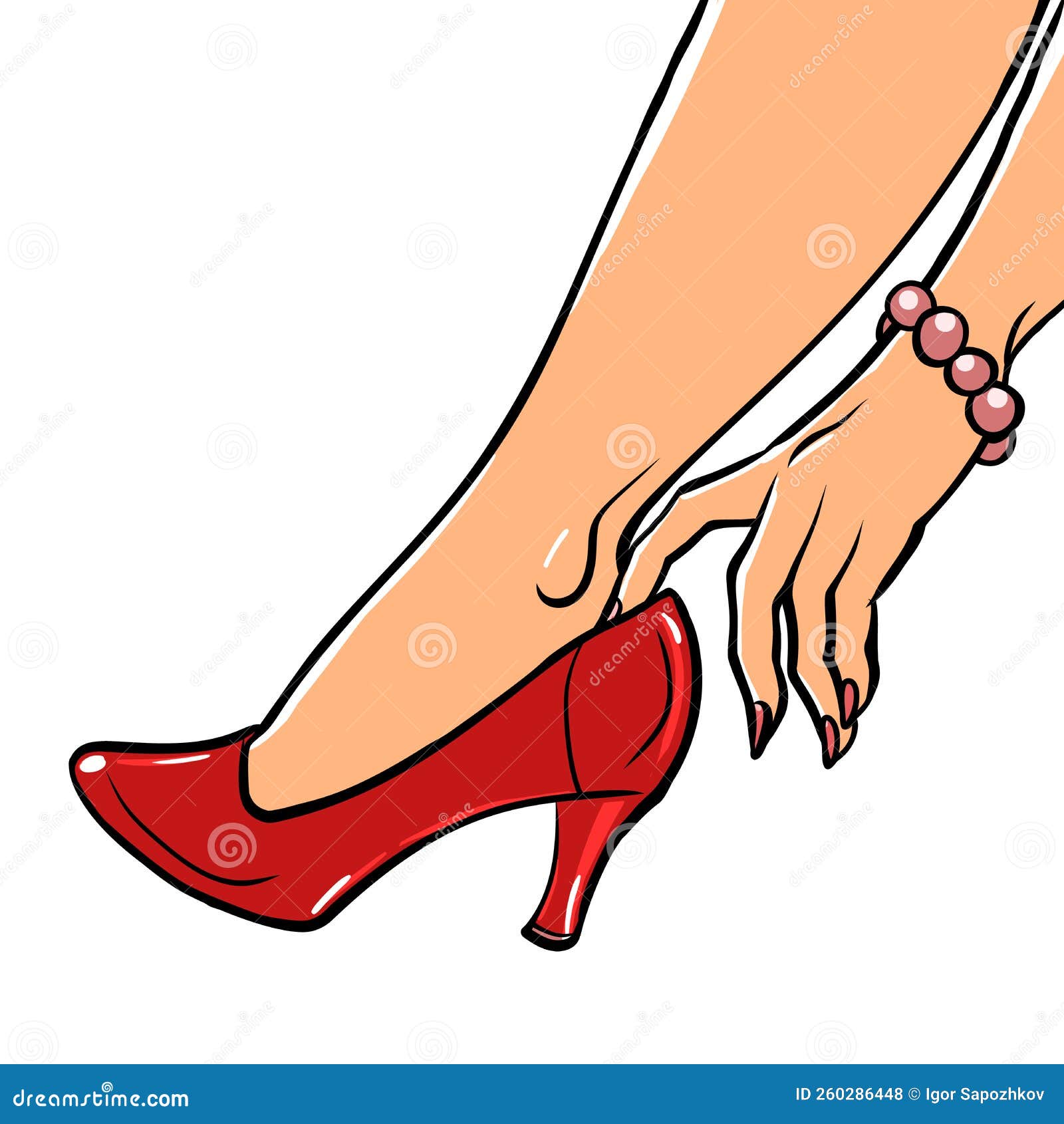 Mujer Pone Zapatos Rojos Chica Y Belleza. Tamaño De Pie De Conexión De  Tienda Ilustración del Vector - Ilustración de azul, lujo: 260286448