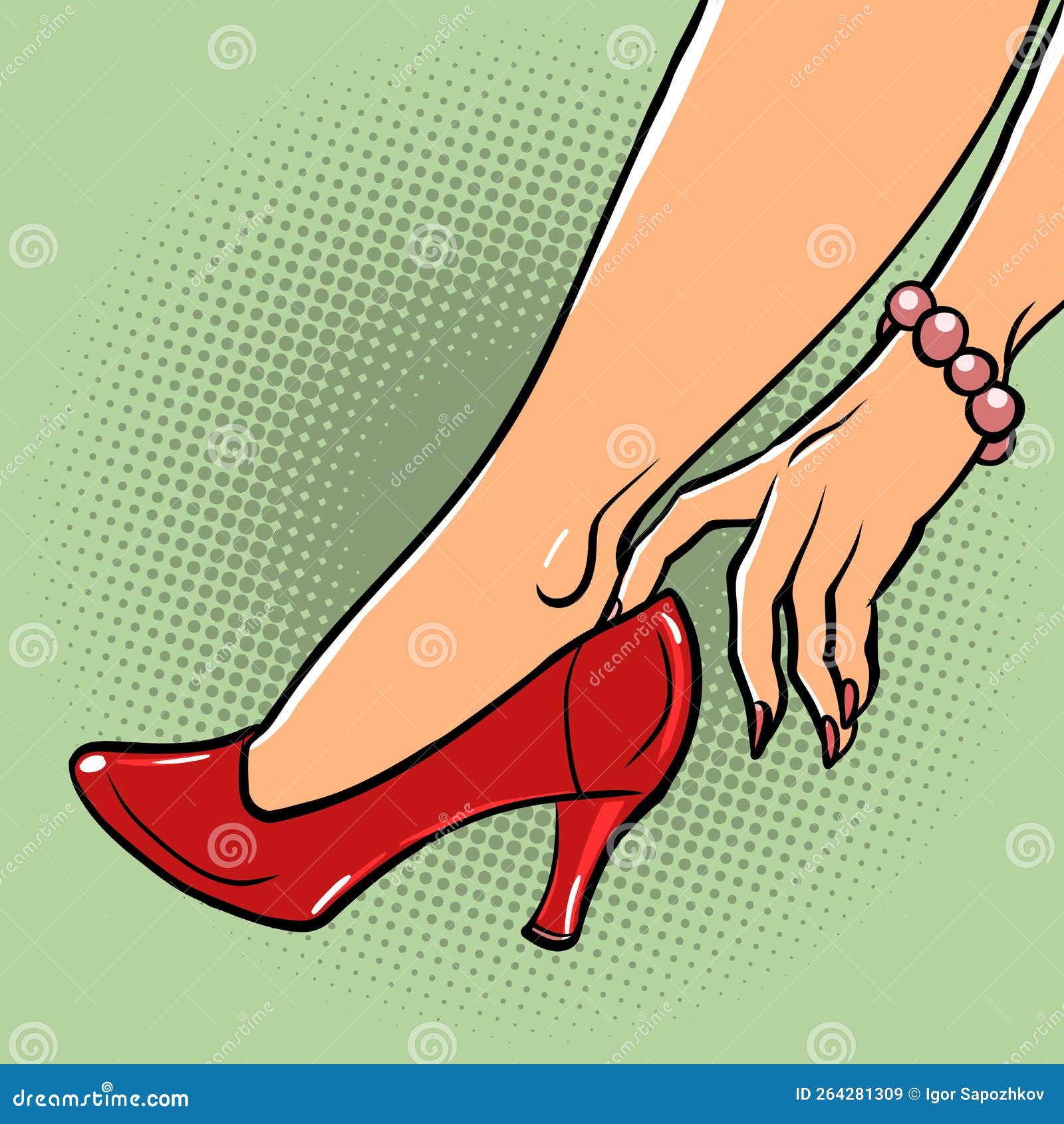 Mujer Pone Zapatos Rojos Chica Y Belleza. Tamaño De Pie De Conexión De  Tienda Ilustración del Vector - Ilustración de azul, lujo: 260286448