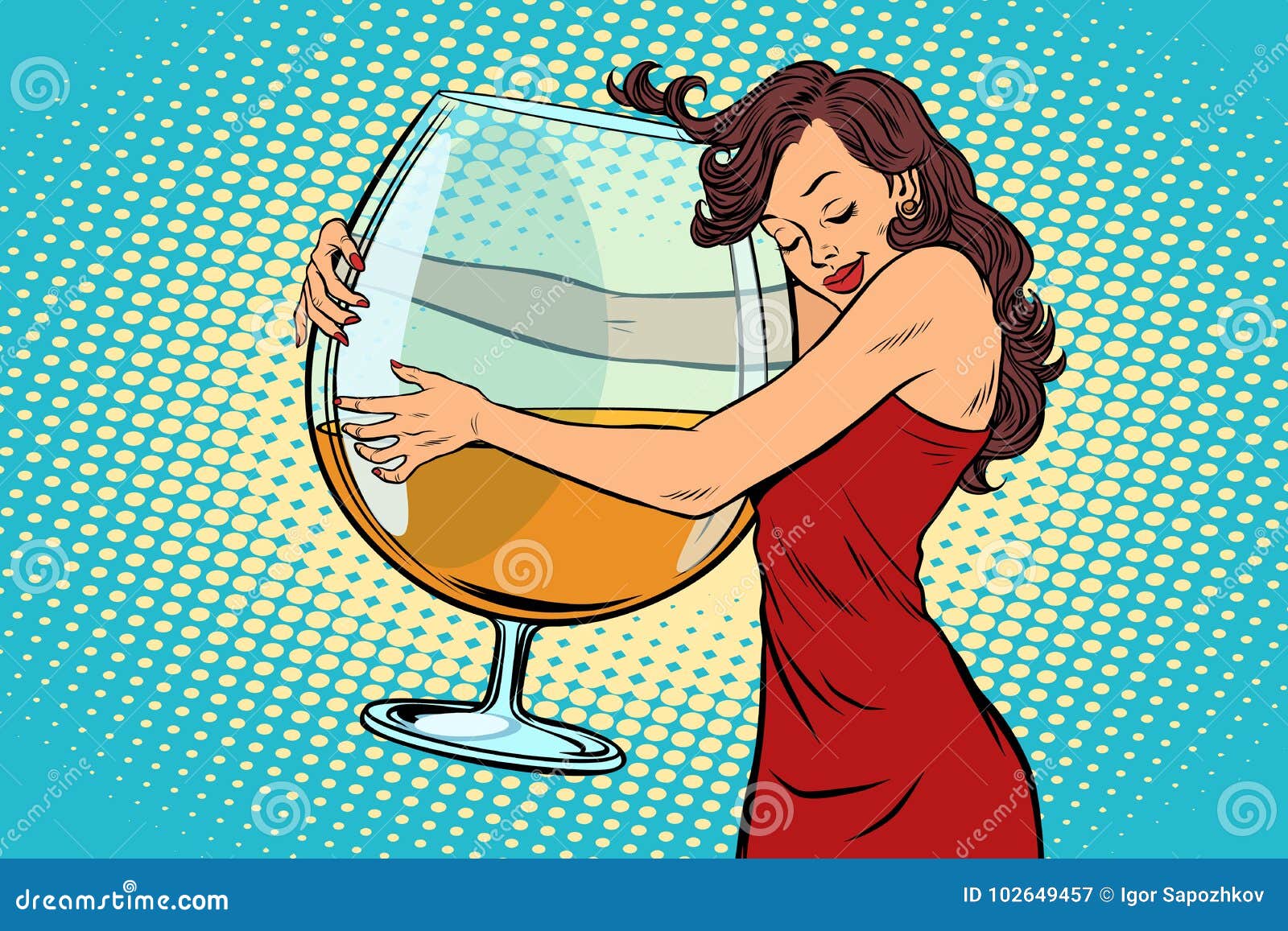 Mujer Que Abraza Un Vidrio De Vino Ilustración del Vector Ilustración