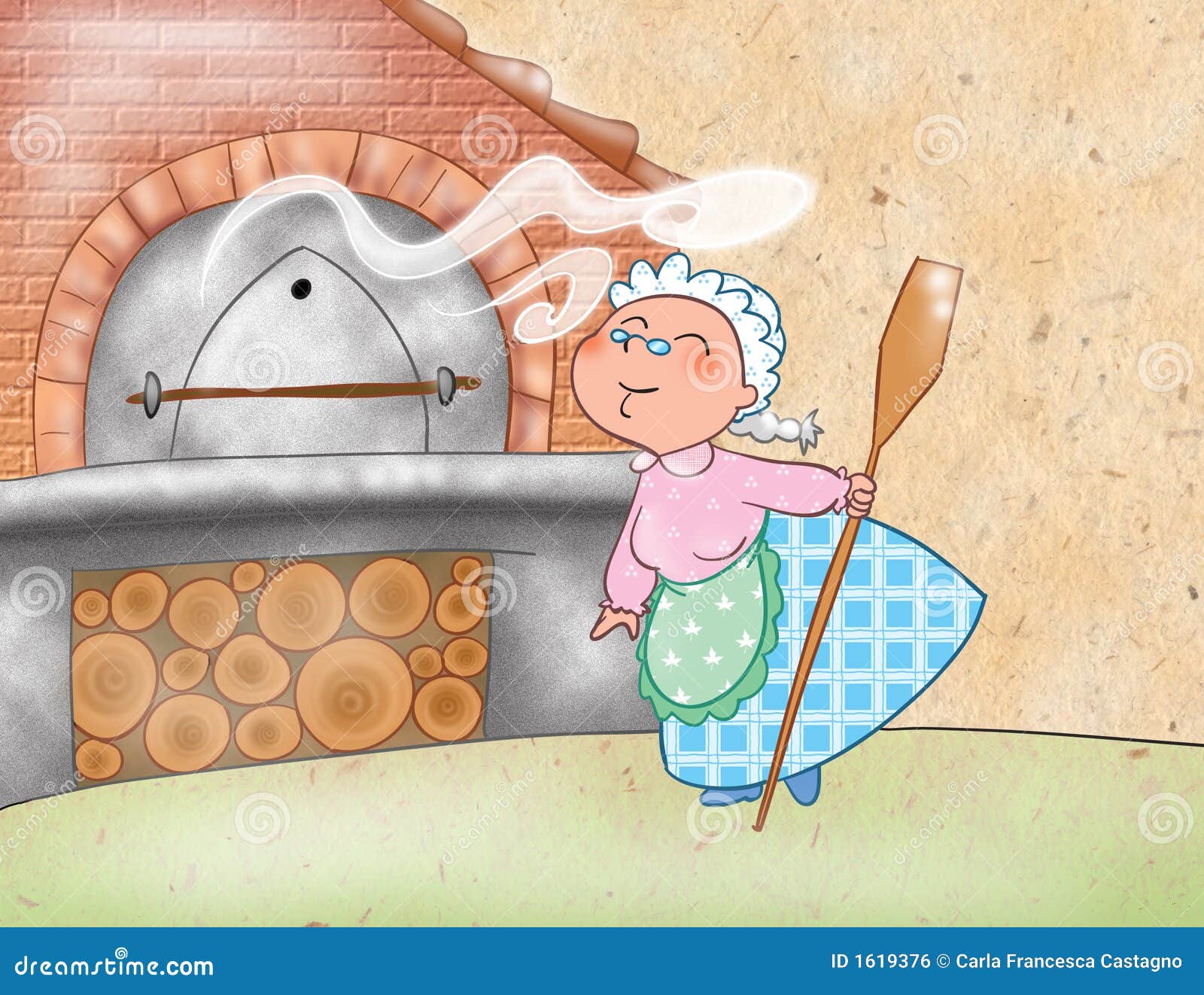 Mujer Que Cocina Con Un Horno Madera-ardiendo Stock de Mujer Que Cocina Con Un Horno Madera-ardiendo Stock de