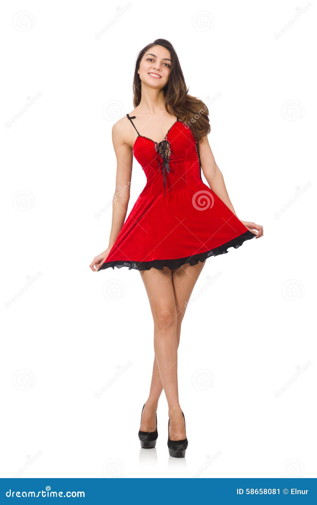 choque Hacer las tareas domésticas Sarabo árabe Mujer Que Lleva El Mini Vestido Rojo Corto Aislado Encendido Imagen de  archivo - Imagen de piernas, costura: 58658081