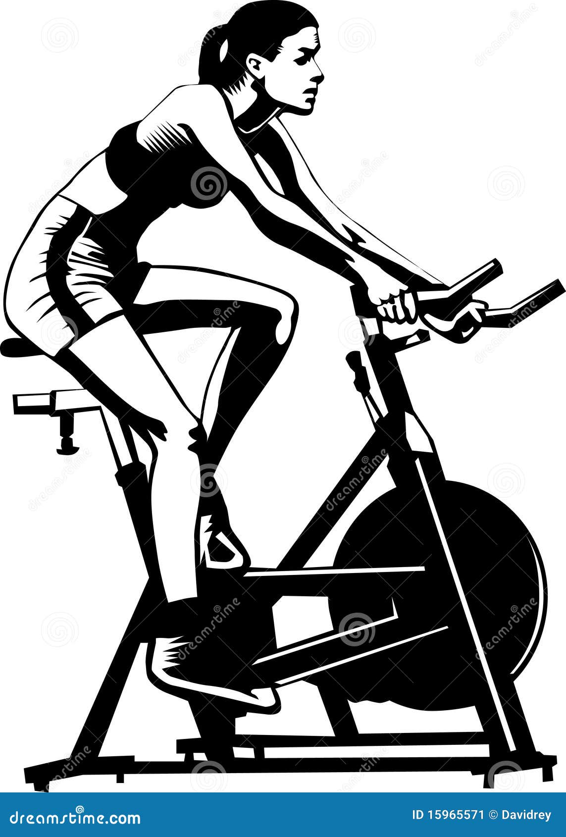 Gráfico de una mujer sana excercising en una bici inmóvil
