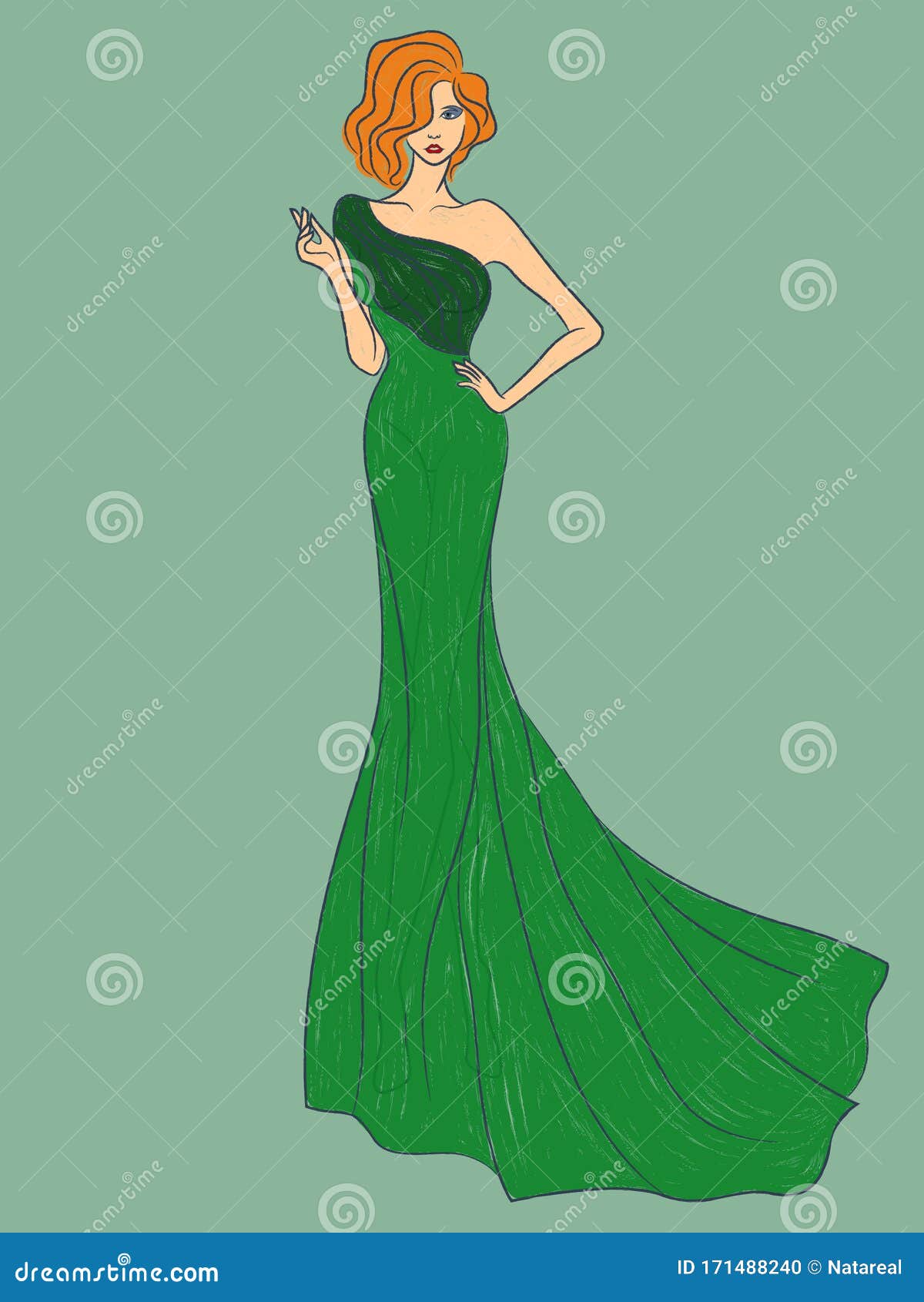 Mujer Sensual Con Vestido Verde Por La Noche Ilustración del Vector -  Ilustración de femenino, ropa: 171488240