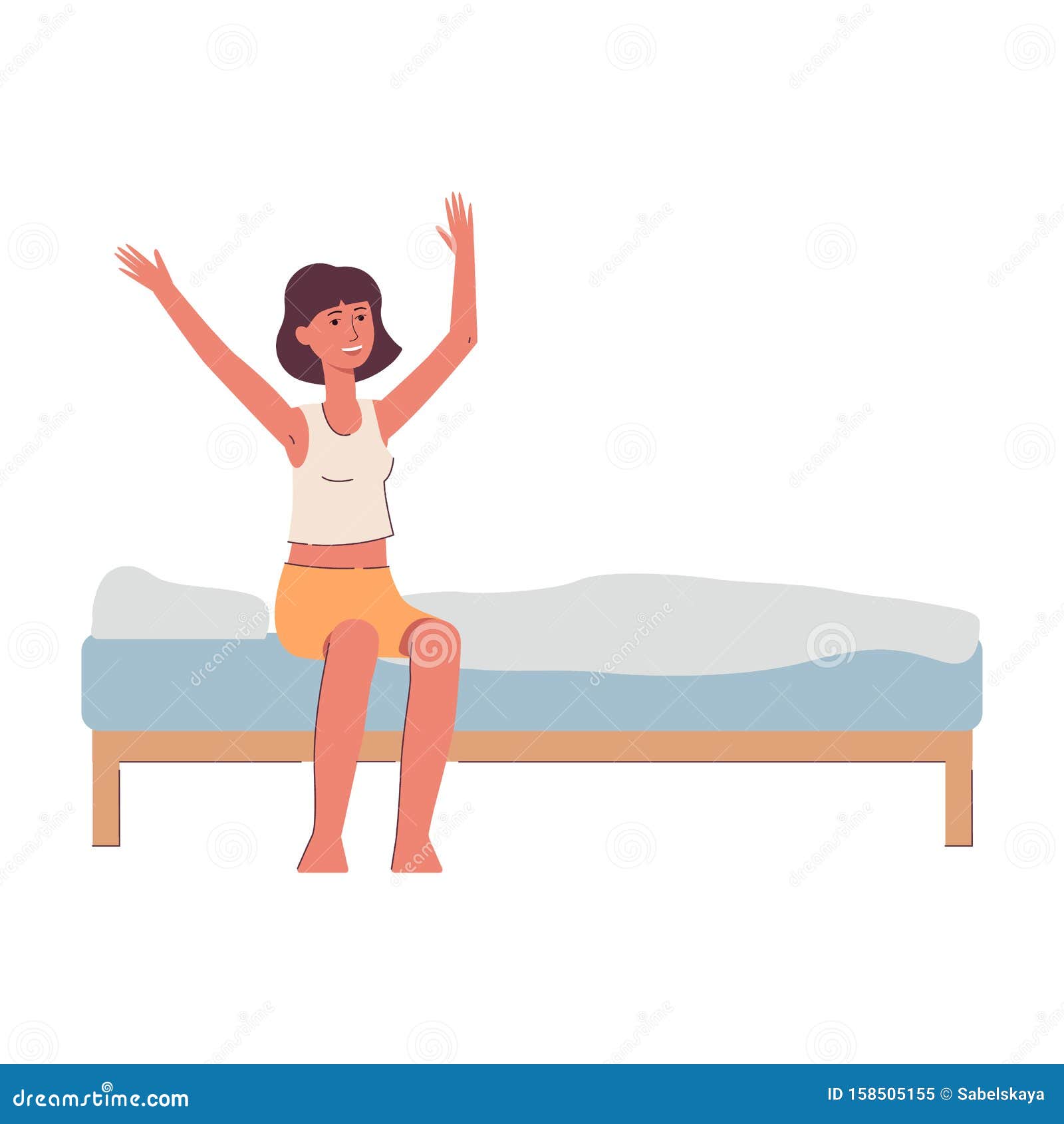 Mujer Sentada En La Cama Despertando O Yendo a Dormir IlustraciÃ³n  Vectorial Aislada Ilustración del Vector - Ilustración de durmiendo, salud:  158505155