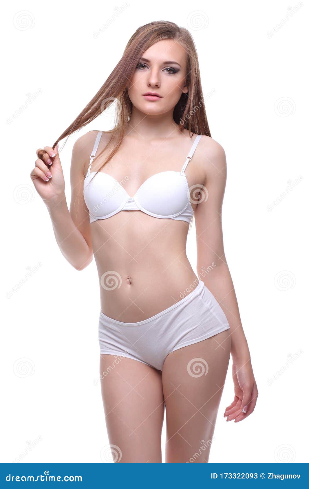 Mujer Sexy En Lencería Blanca Preciosa Imagen de archivo de fondo, estudio: 173322093
