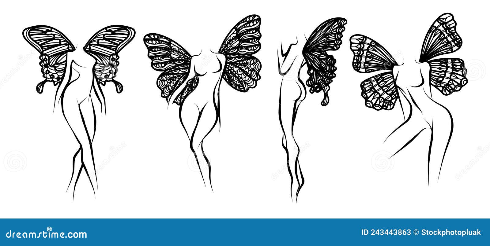 Mujer Tatuada Con Alas De Mariposa Dibujando a Mano Y Dibujando En