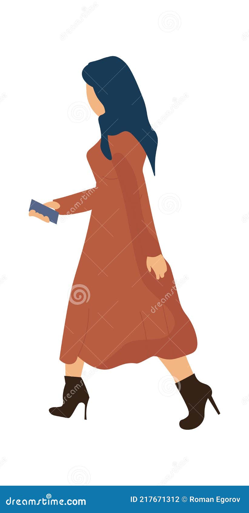 Mujer Trendy Trabajando O Yendo a Trabajar. Caricatura Personaje Femenino  Moderno En Vestido De Moda Y Zapatos De Tacón Alto. Lado Ilustración del  Vector - Ilustración de alineada, persona: 217671312
