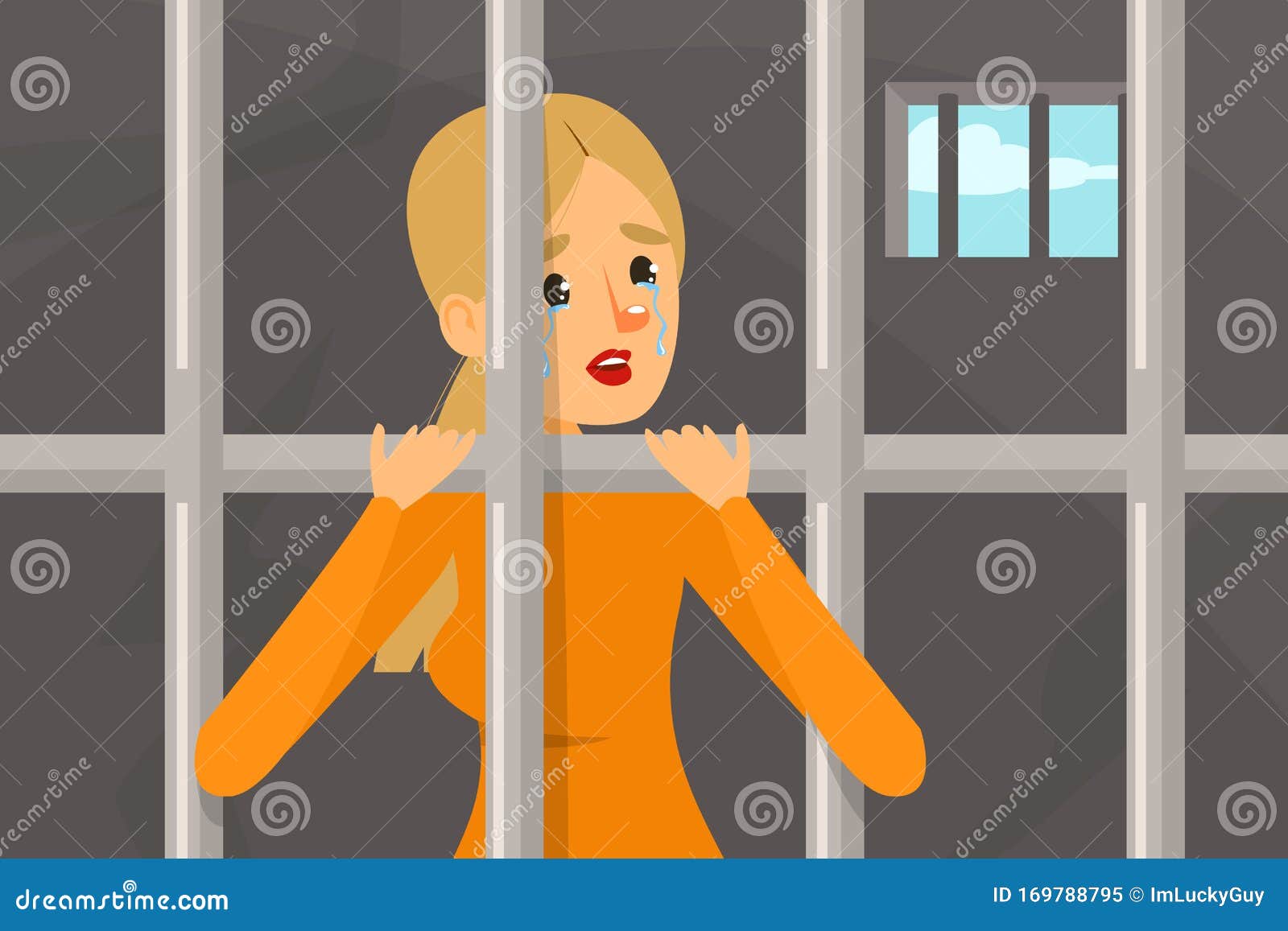 Mujer Triste En Prisión Persona Vestida De Naranja Stock de ilustración -  Ilustración de sitio, mujer: 169788795