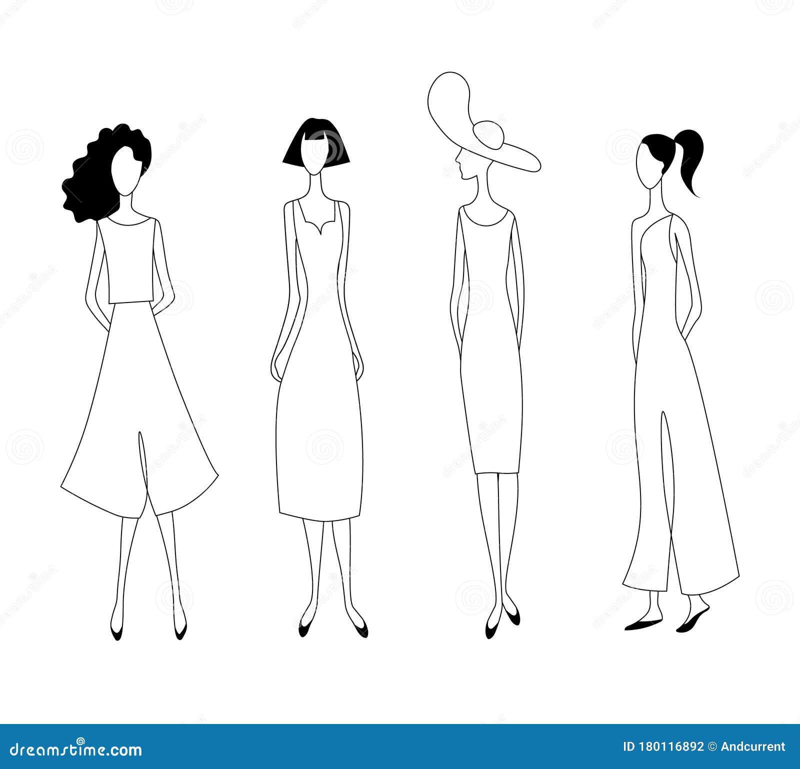 Mujeres De La Moda Conjunto De Modelos De Esquema De Dibujo Ilustración del  Vector - Ilustración de mujeres, silueta: 180116892