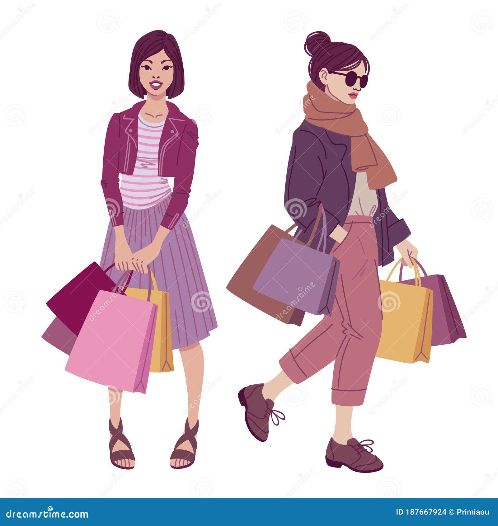 Mujeres Hermosas Con Bolsas De Compras Usando Ropa De Moda Al Estilo De La  Calle. Ilustración del Vector - Ilustración de trazado, negro: 187667924