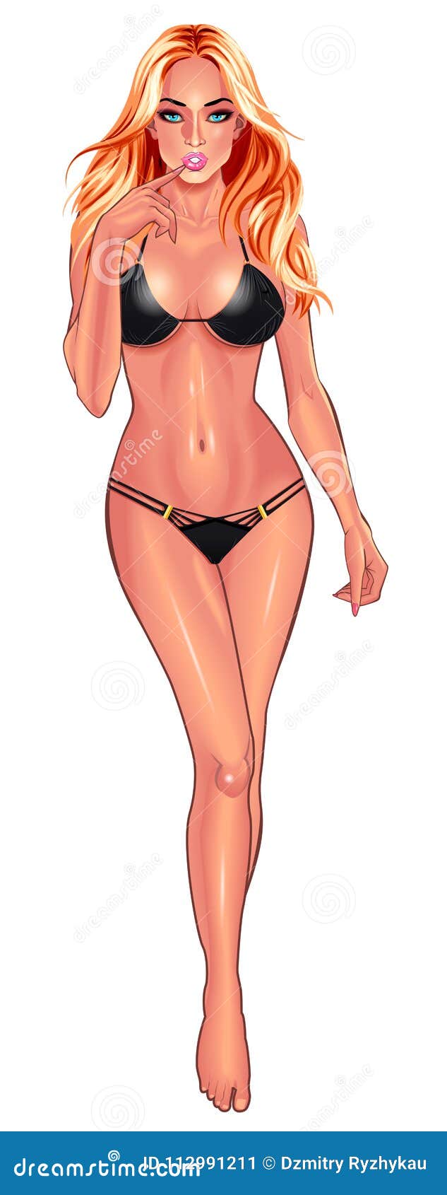 Mujeres Jovenes Hermosas En Bikini Negro Stock de ilustración - Ilustración  de fondo, lindo: 112991211