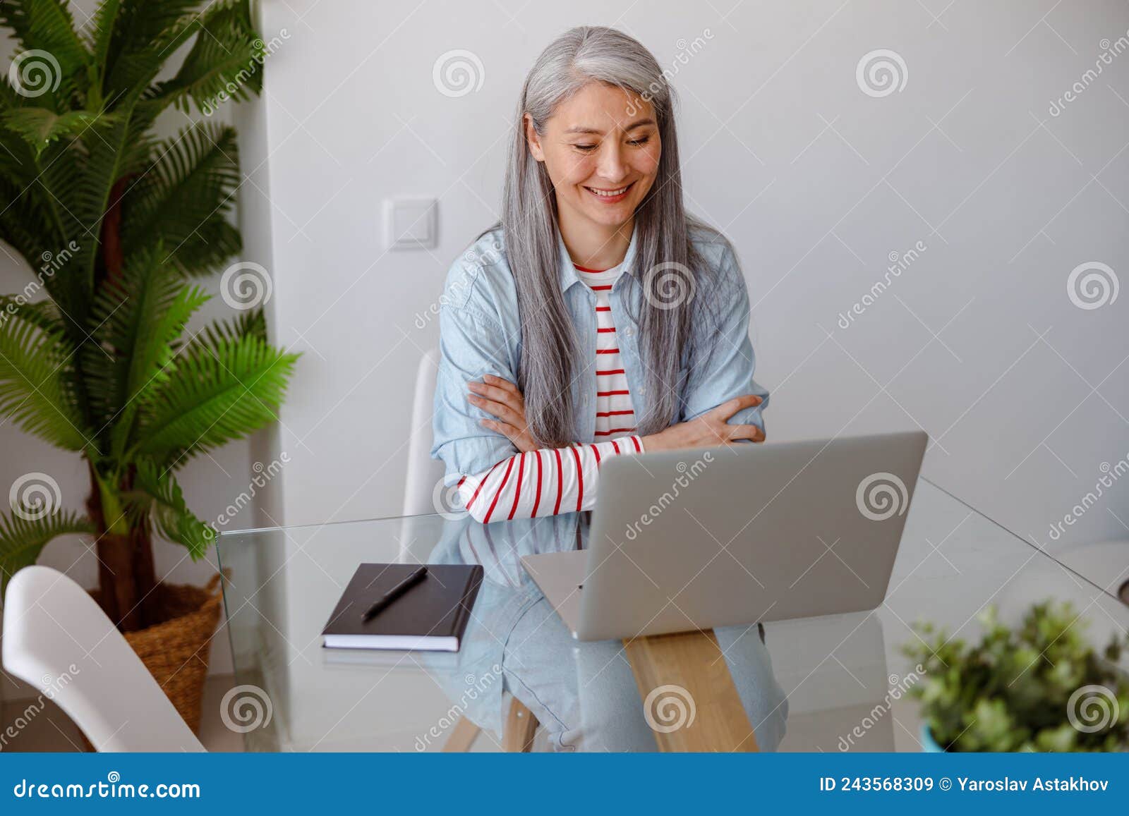 Linda Dama Alegre Usando Laptop Para Conversar Com Uma Foto De