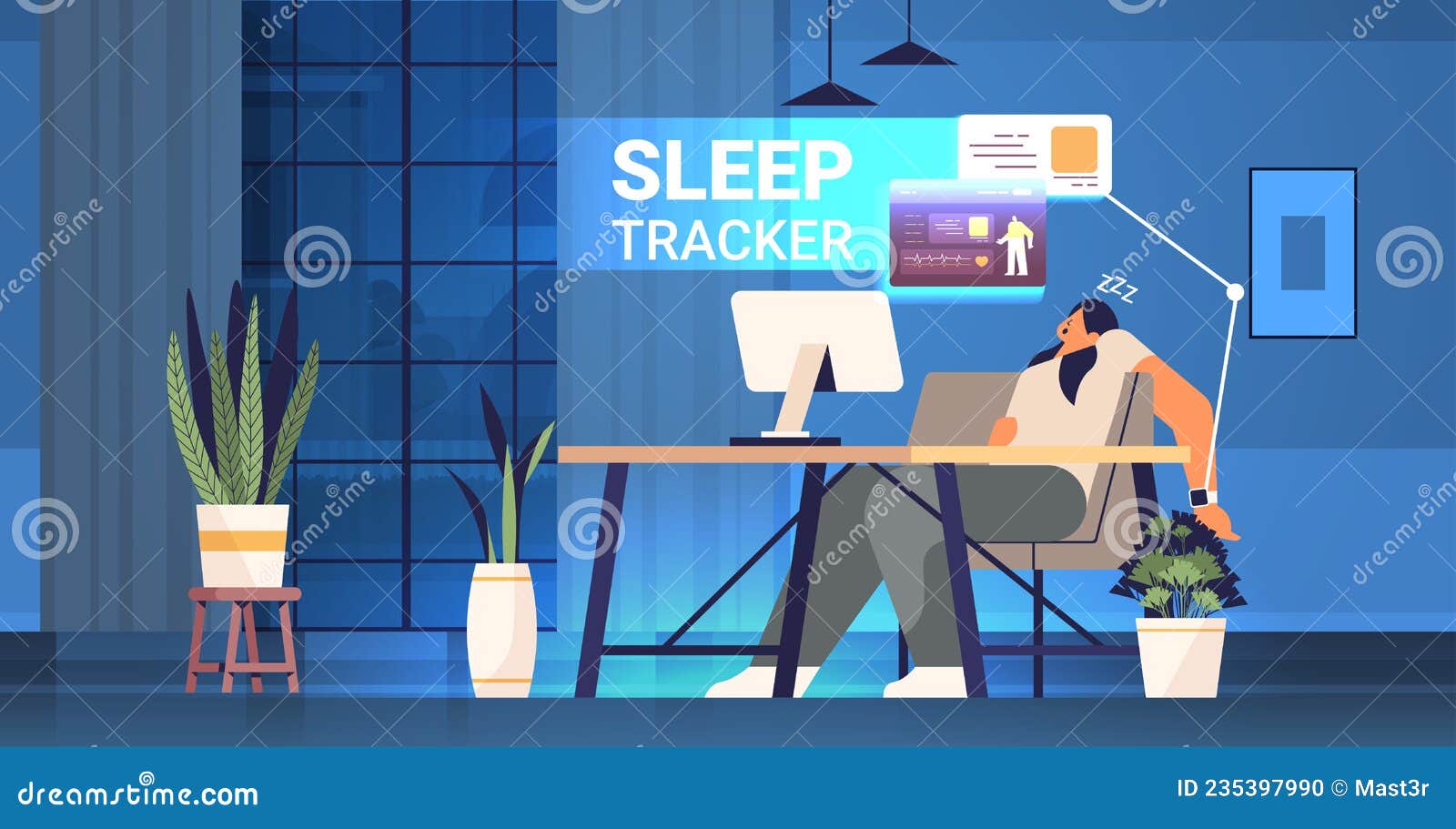 Pessoas que usam o rastreador de aplicativo de relógio inteligente  eletrônico na mão ilustração em vetor conceito de controle de qualidade e  quantidade de sono